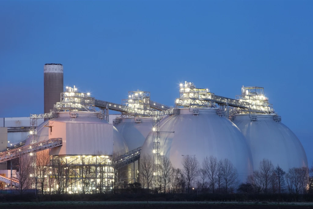 Drax biomass domes at night