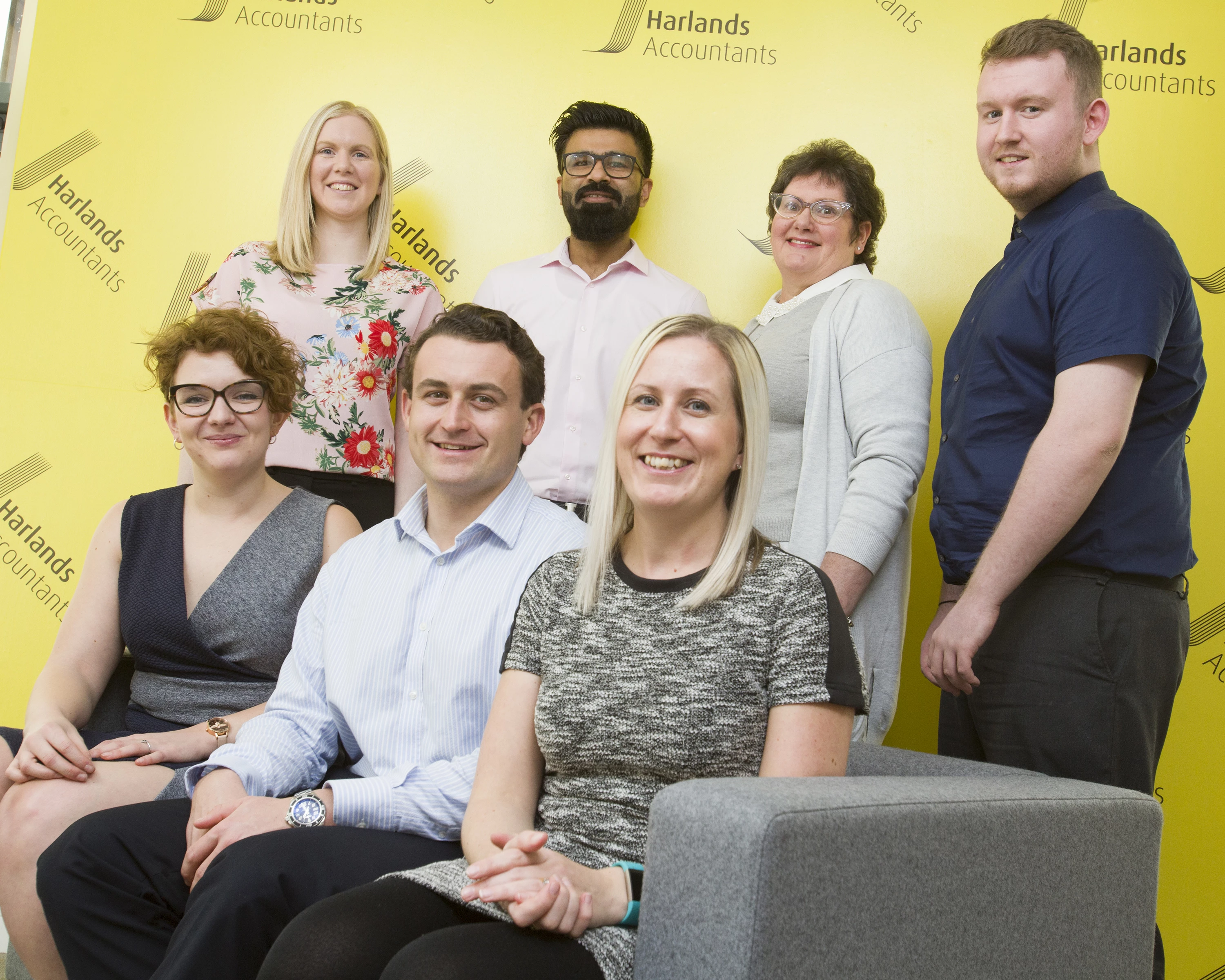 Harlands Accountants welcomes new staff including (back L-R) Georgina Weedon, Zaheer Shabeer, Denise Driver, Nathan Gunn (Front L-R) Rebecca Pearce, John Kavanagh and Laura Tweddle