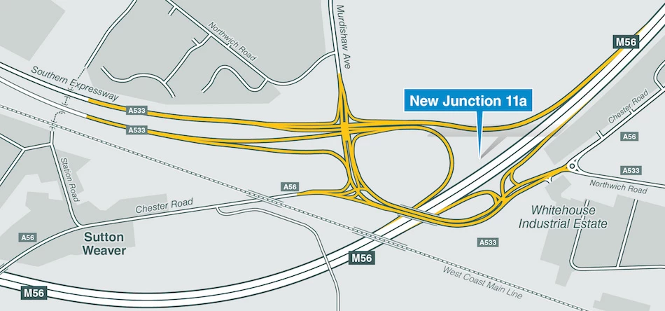 An overview of the new junction 11a on the M56