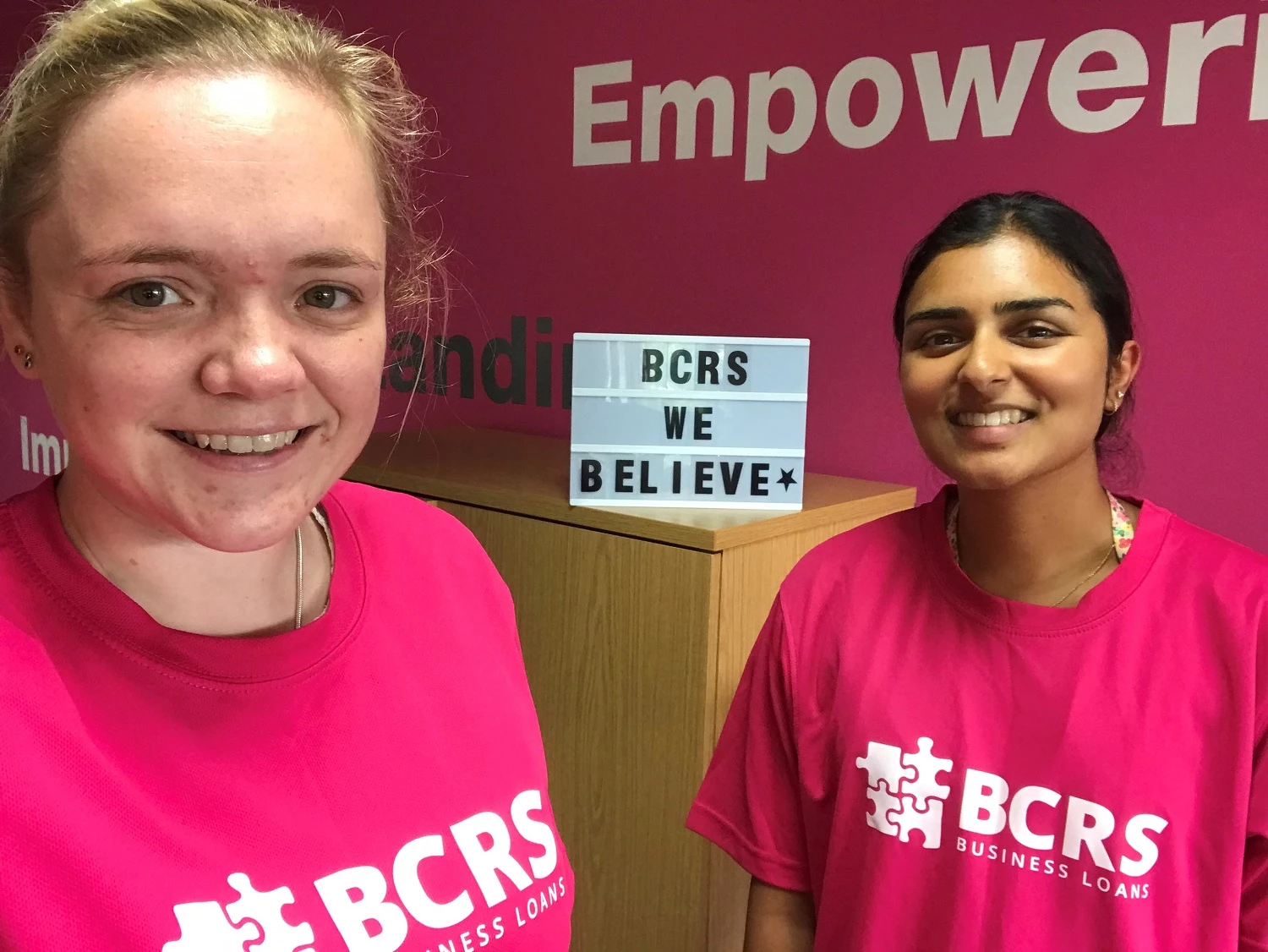 Digital Marketing Assistant Lauren McGowan and Trainee Management Accountant Mira Salt-Patel prepare for the BCRS sports day