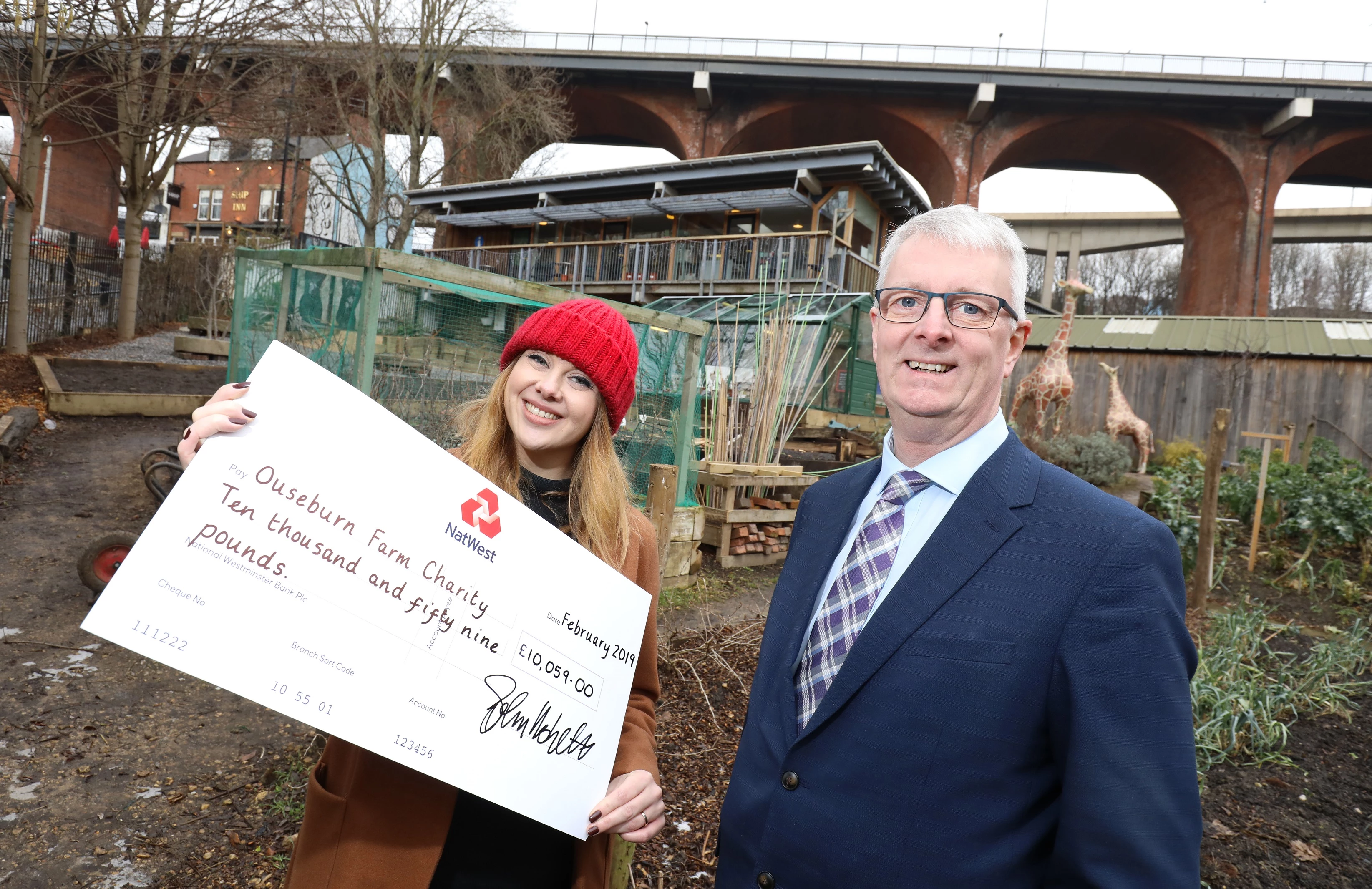 Sally Adams, Business Manager for Ouseburn Farm Charity pictured with John Hesketh, Regional Director for NatWest Premier Banking in the North