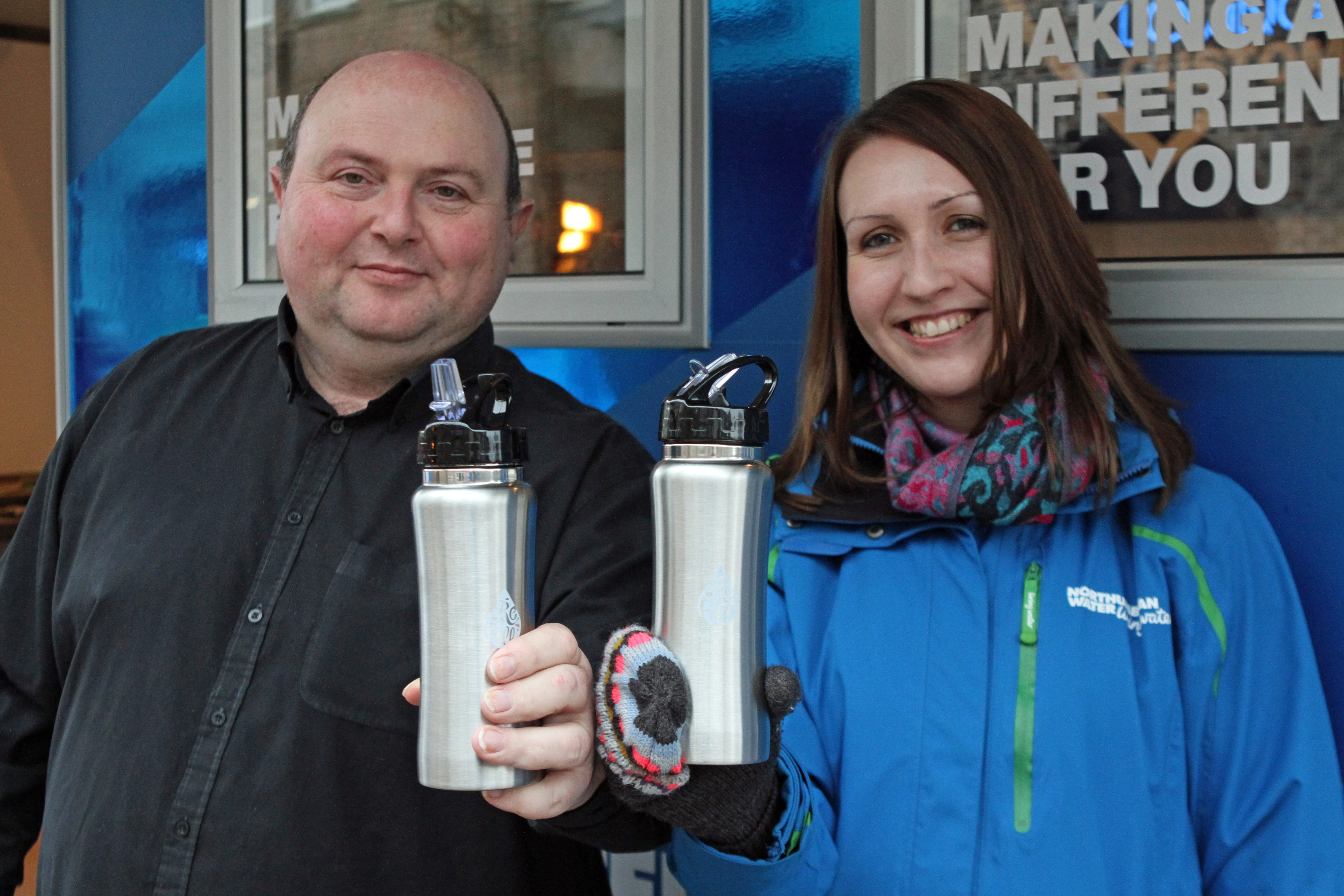 Councillor Nick Wallis with Northumbrian Water’s Laura Kennedy