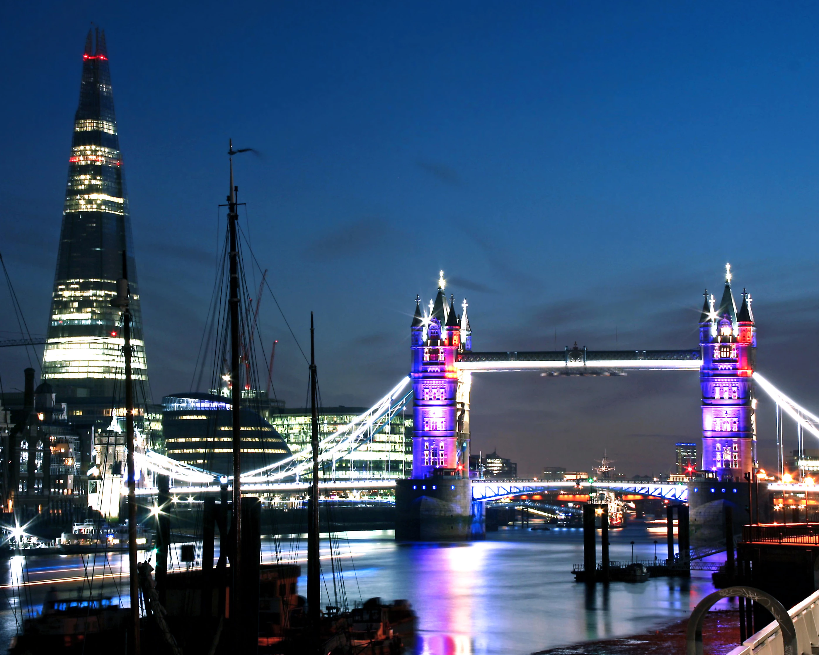 Bridges of London and the Shard. In Blue.