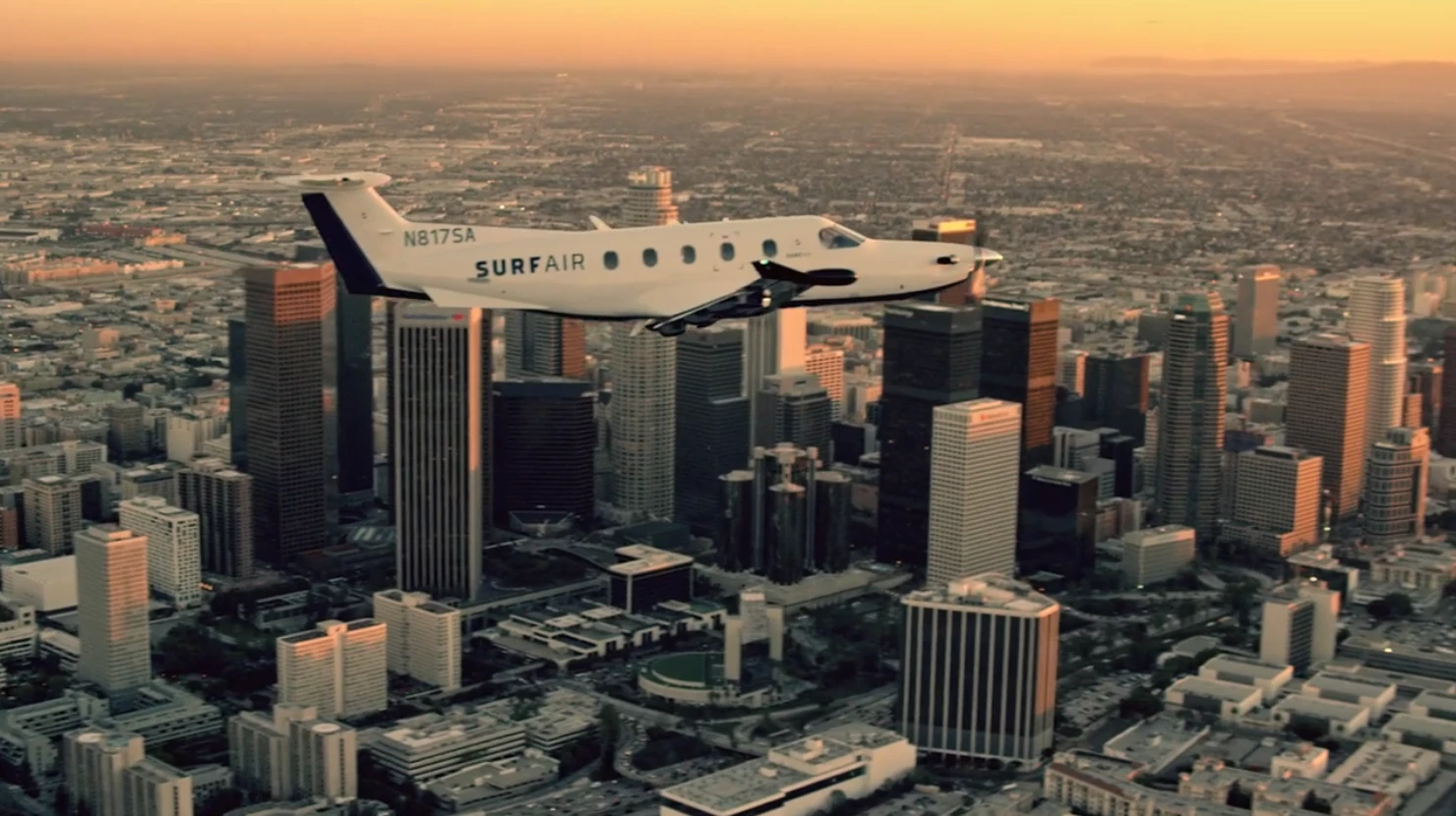 SurfAir jet in flight in the US.