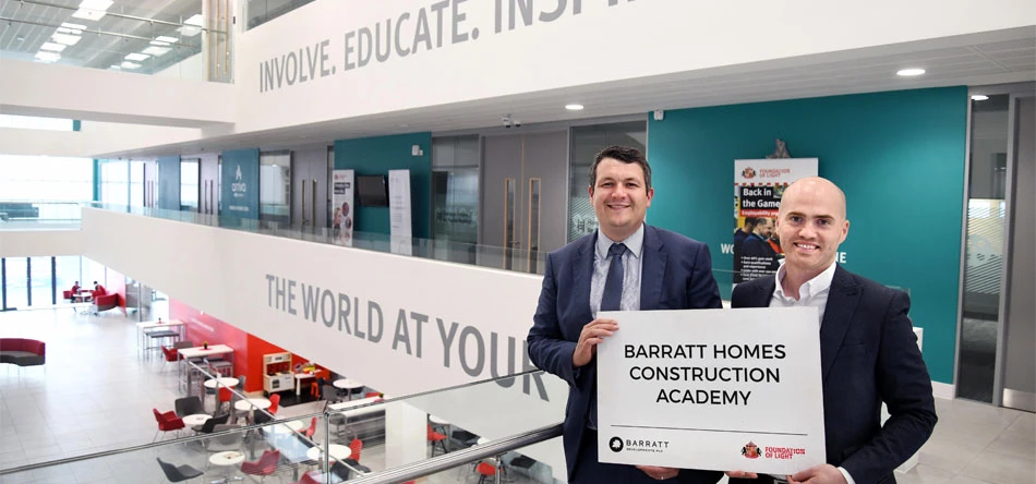 Barratt Developments North East's MD Carl Sobolewski (left) meets with Foundation of Light Commercial Director, Phil King, to announce the opening of the Barratt Homes Construction Acadamy