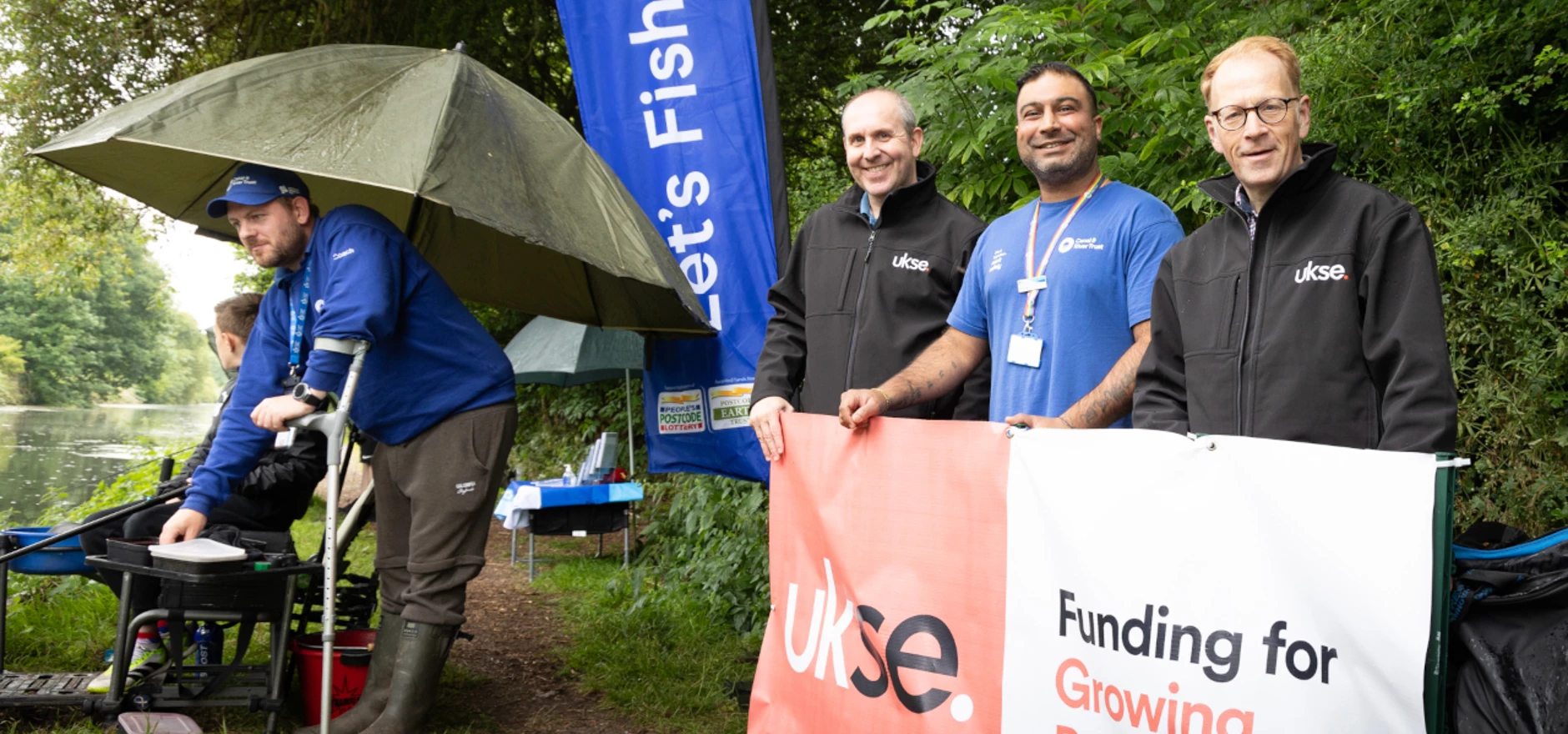 UKSE regional executive Mike Lowe (left) and Midlands area manager Steve Grice (right) with Canal & River Trust business boating manager Aaron Atwal