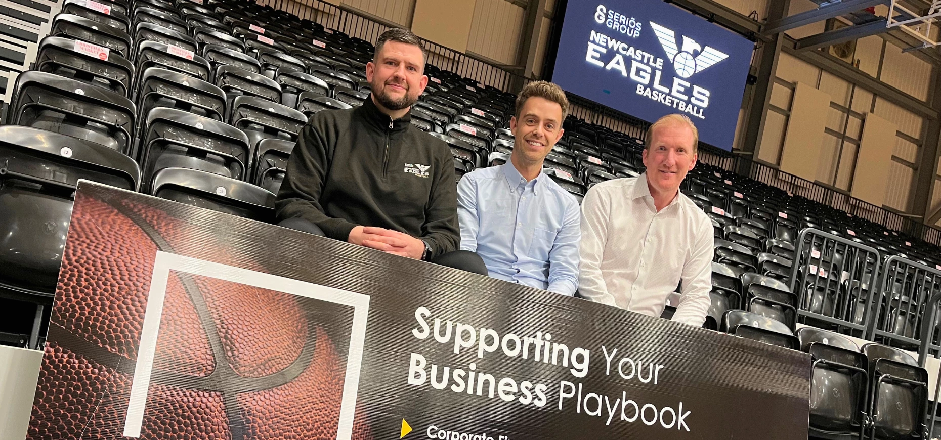 Eagles head coach Marc Steutel, Ryecroft Glenton's Dan Cooper and Eagles Managing Director Paul Blake.