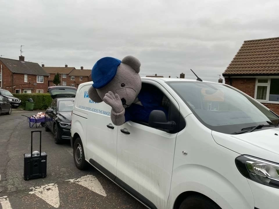 Sherwoods' van being used to deliver food parcels and Easter eggs in Prudhoe