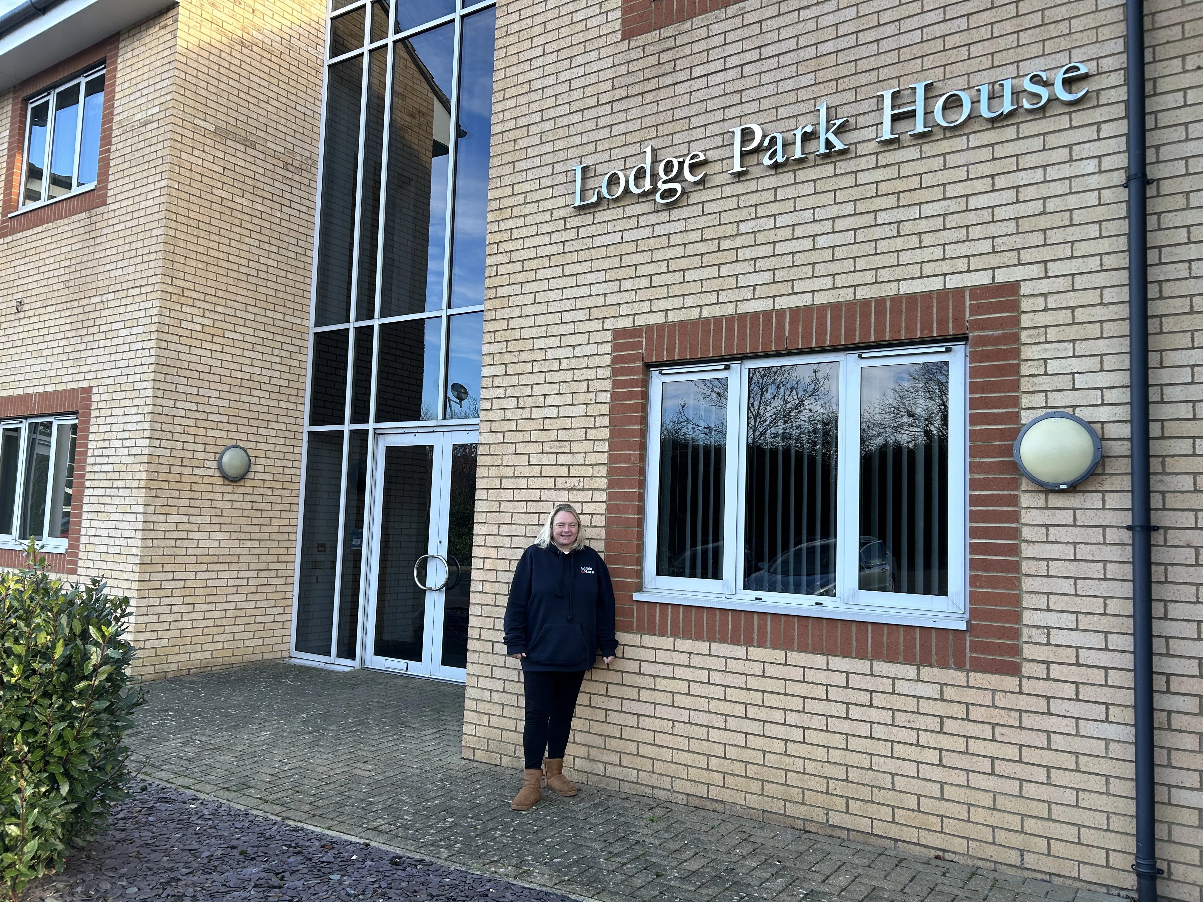 Elizabeth Wright founder of Admin and More stood outside their new Kettering HQ