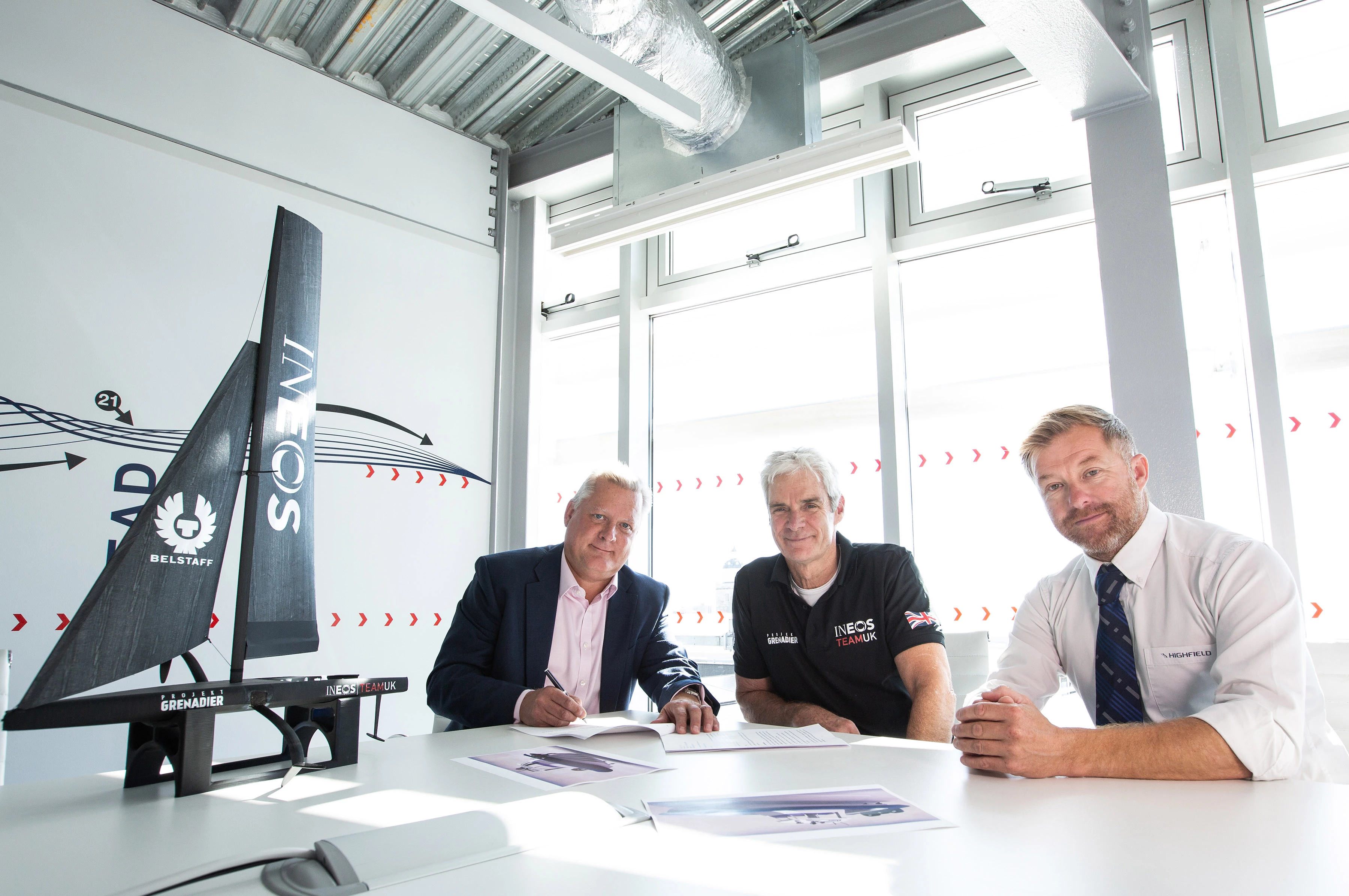 Stephen Morris, head of Power Equipment Division at Honda UK,  Grant Simmer, CEO of INEOS TEAM UK and Steve Harrison from Hendy Group