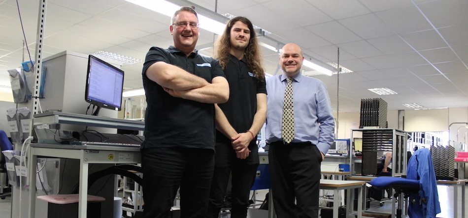 L-R: Alan Henderson (Irridian MD), Matt Henderson (Irridian technical director) and Mark Thorman (ops manager at Hindley Circuits)