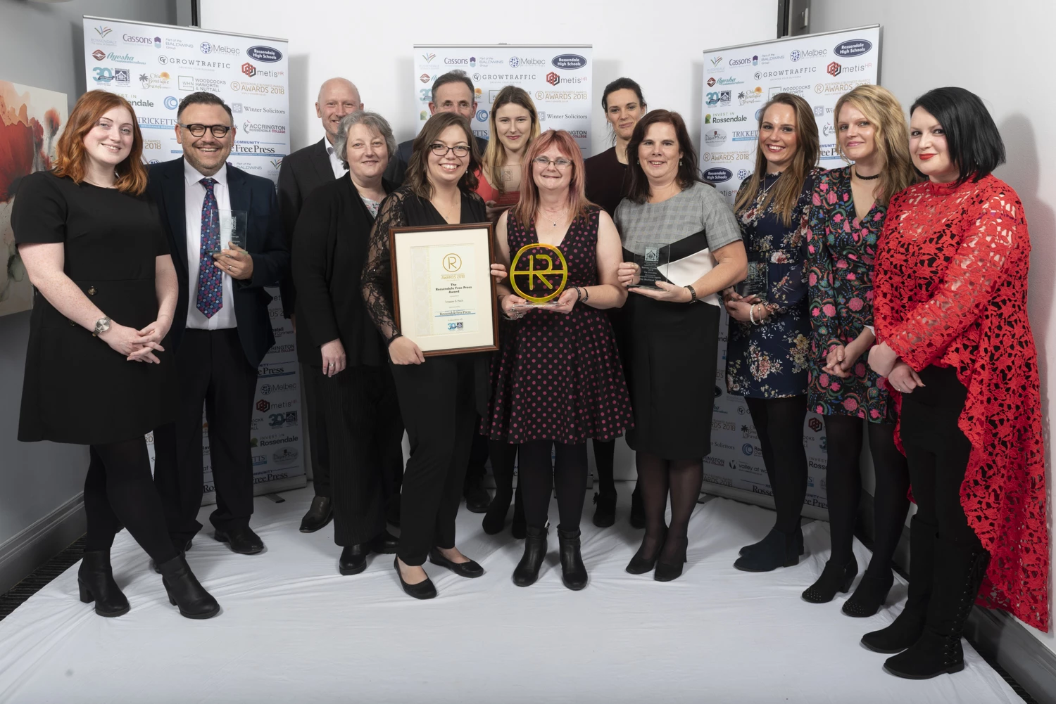 Clare Richards, Rossendale Hospice (far right back), Les Nutter, Cassons (back centre) and participants in the inaugural Business Challenge for Rossendale Hospice.