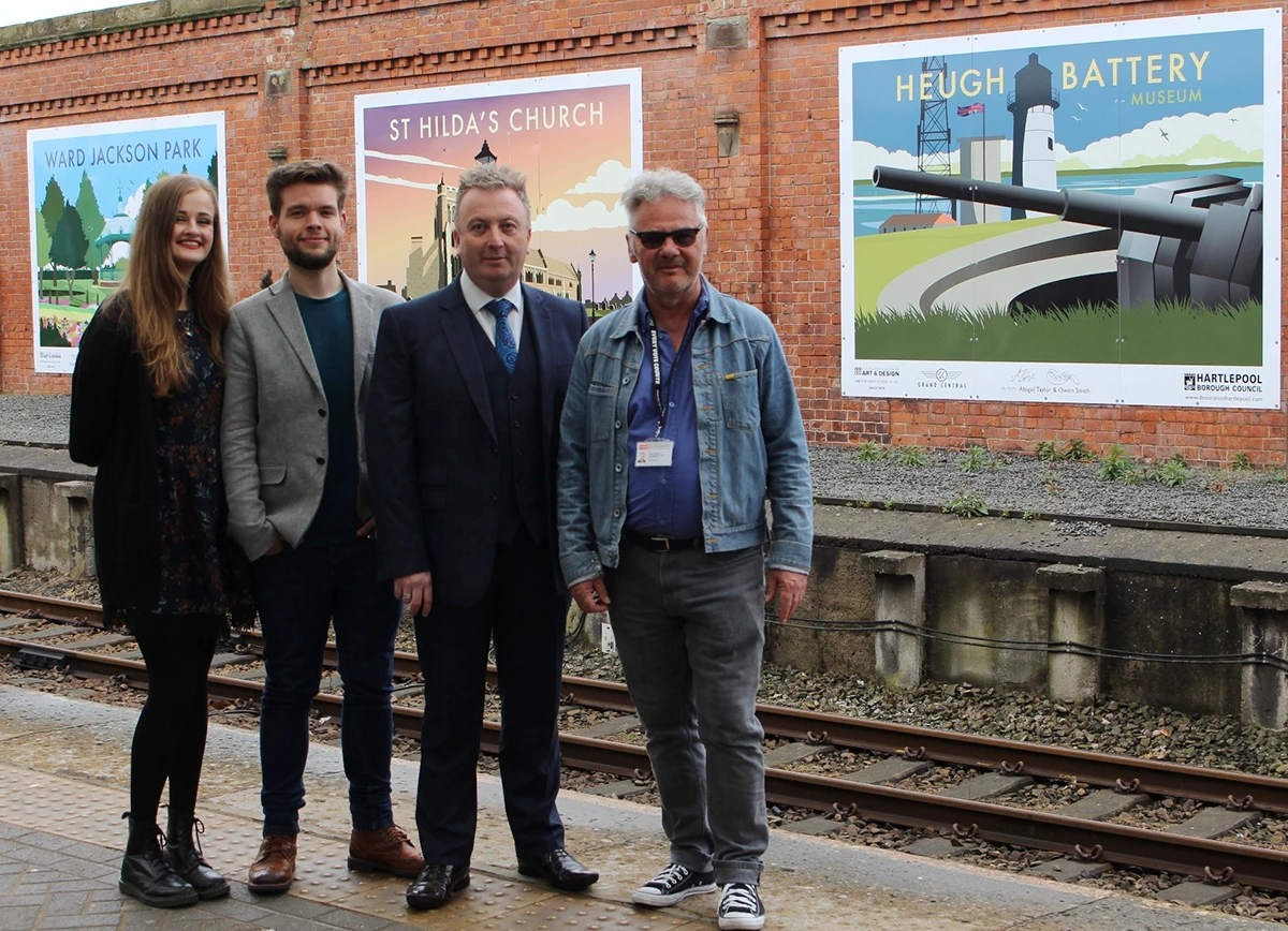 Abigail Taylor, Owen Smith, Councillor Christopher Akers-Belcher and Francis Fitzgerald, from Cleveland College of Art and Design