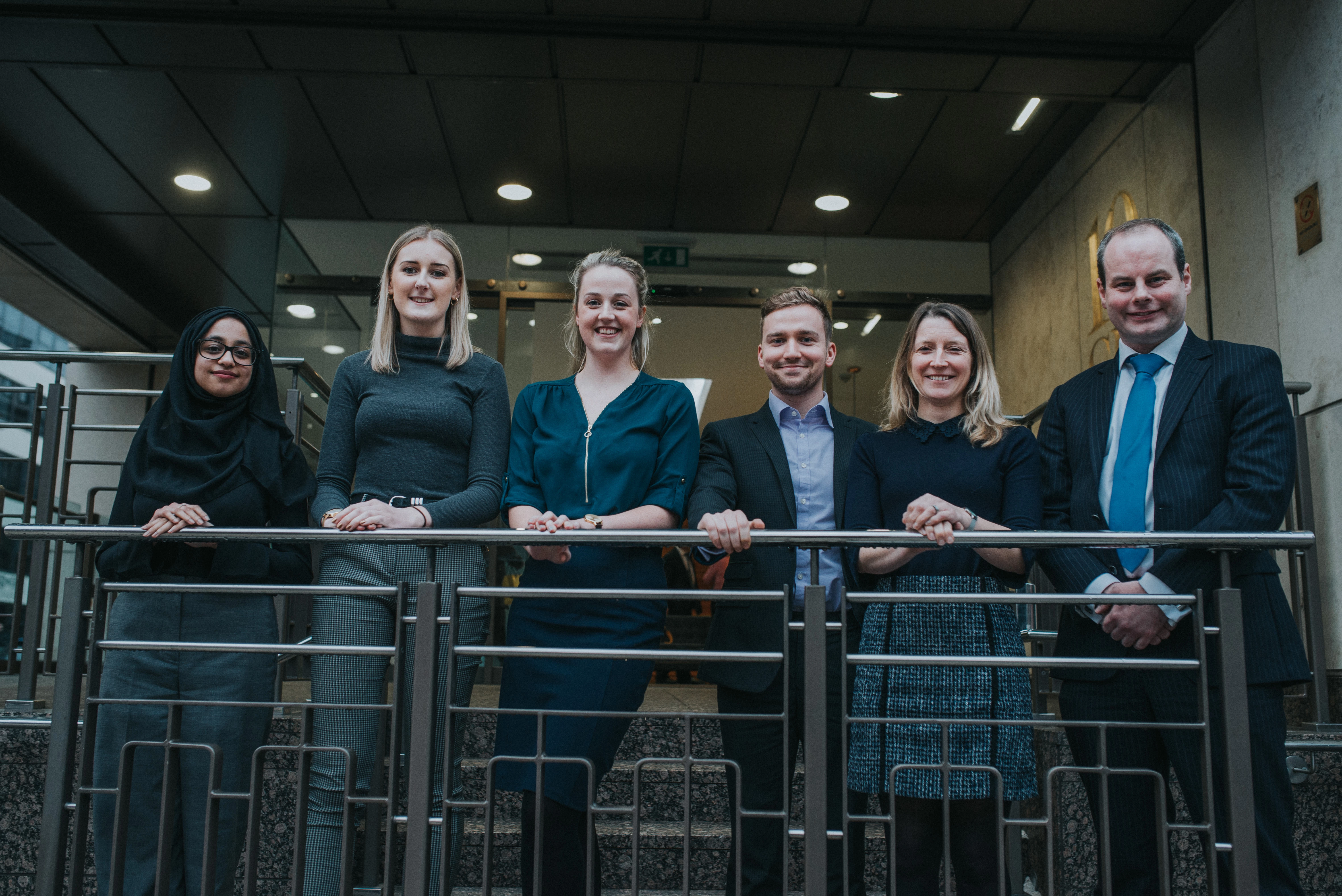  3volution’s new recruits Saman Ul-Haq, Melissa Poulter, Philippa Webster, Chris Thornton and Catherine Pugh with partner Michael Cantwell.