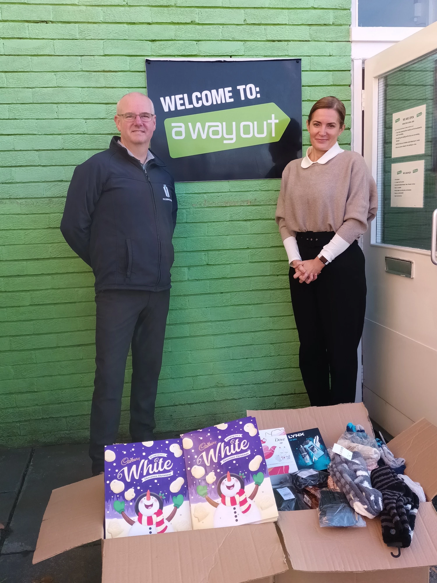 L-R Rob Jensen at Pickerings Lifts with Sarah McManus CEO A Way Out 