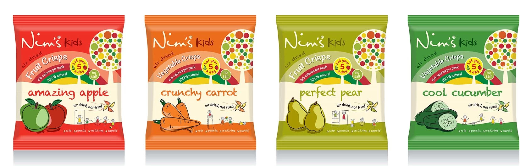 The kids range from Nim's Fruit Crisps 