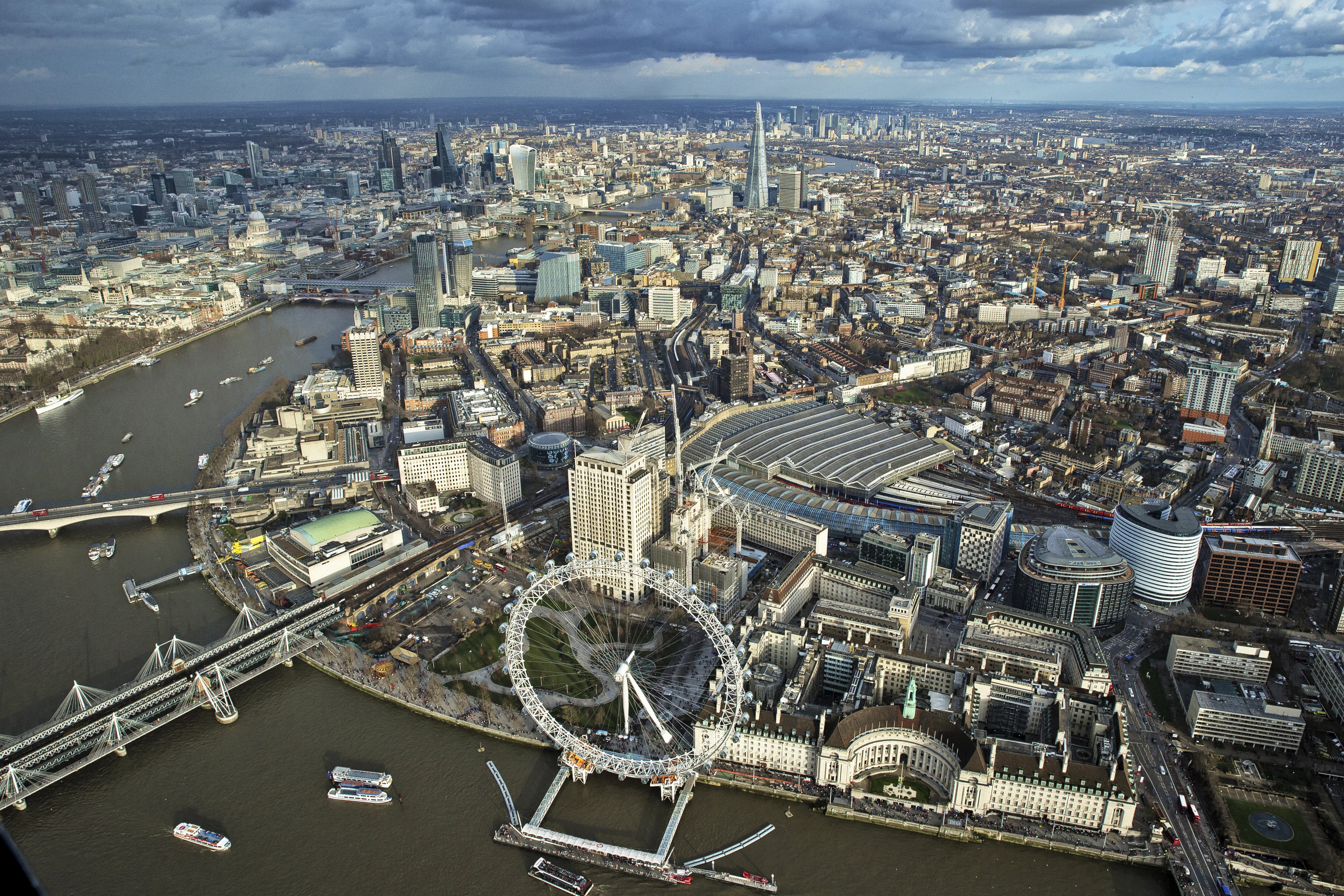 Ariel view of London’s South Bank. 