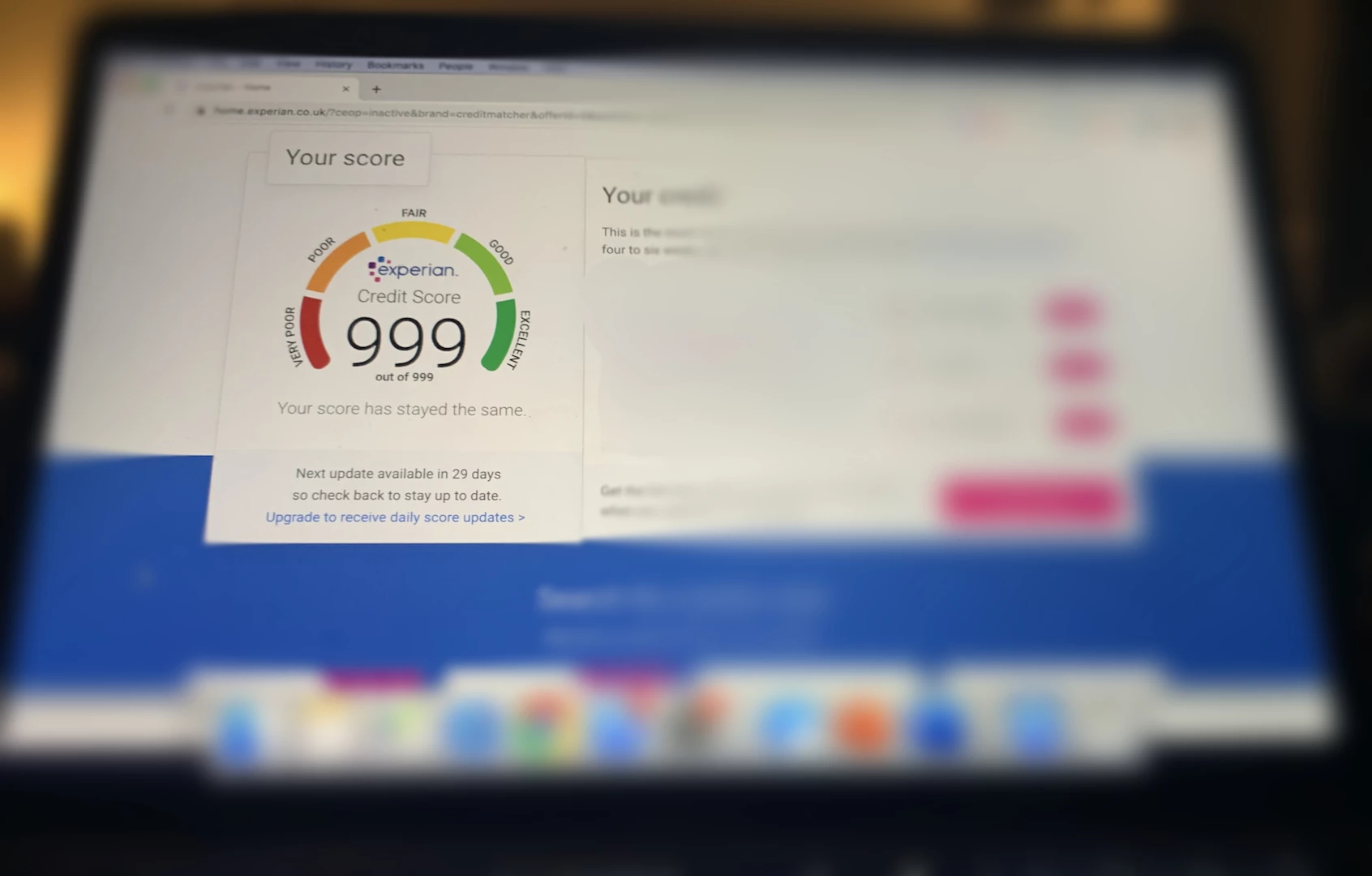 Credit score online shown on a laptop screen through Experian - Creative Commons