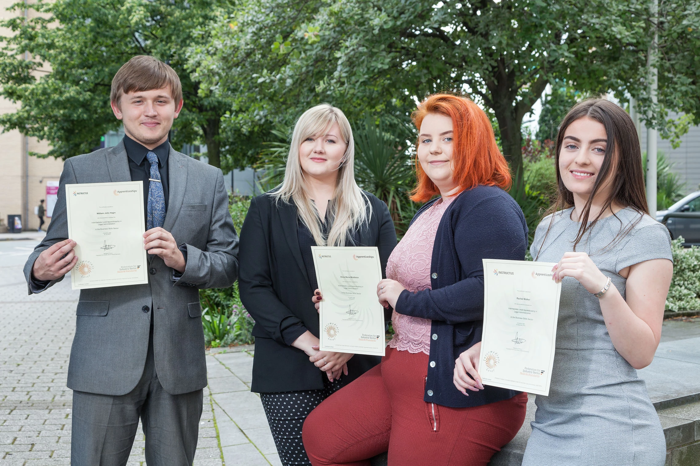 Taylor&Emmet's HR assistant, Louise Hazelwood (second left) with recently qualified apprentices, (left to right) Will Hagin, Olivia Middleton and Rachel Walker.