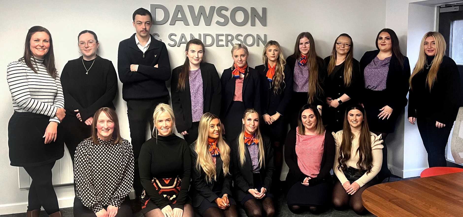 Pictured; current and former Dawson & Sanderson apprentices alongside Sarah Miller, Senior Business Development Manager at Advantage Travel Partnership, Julie Cloe, General Manager at Dawson & Sanderson and Michelle Van-Sprang, Director at AS Training.