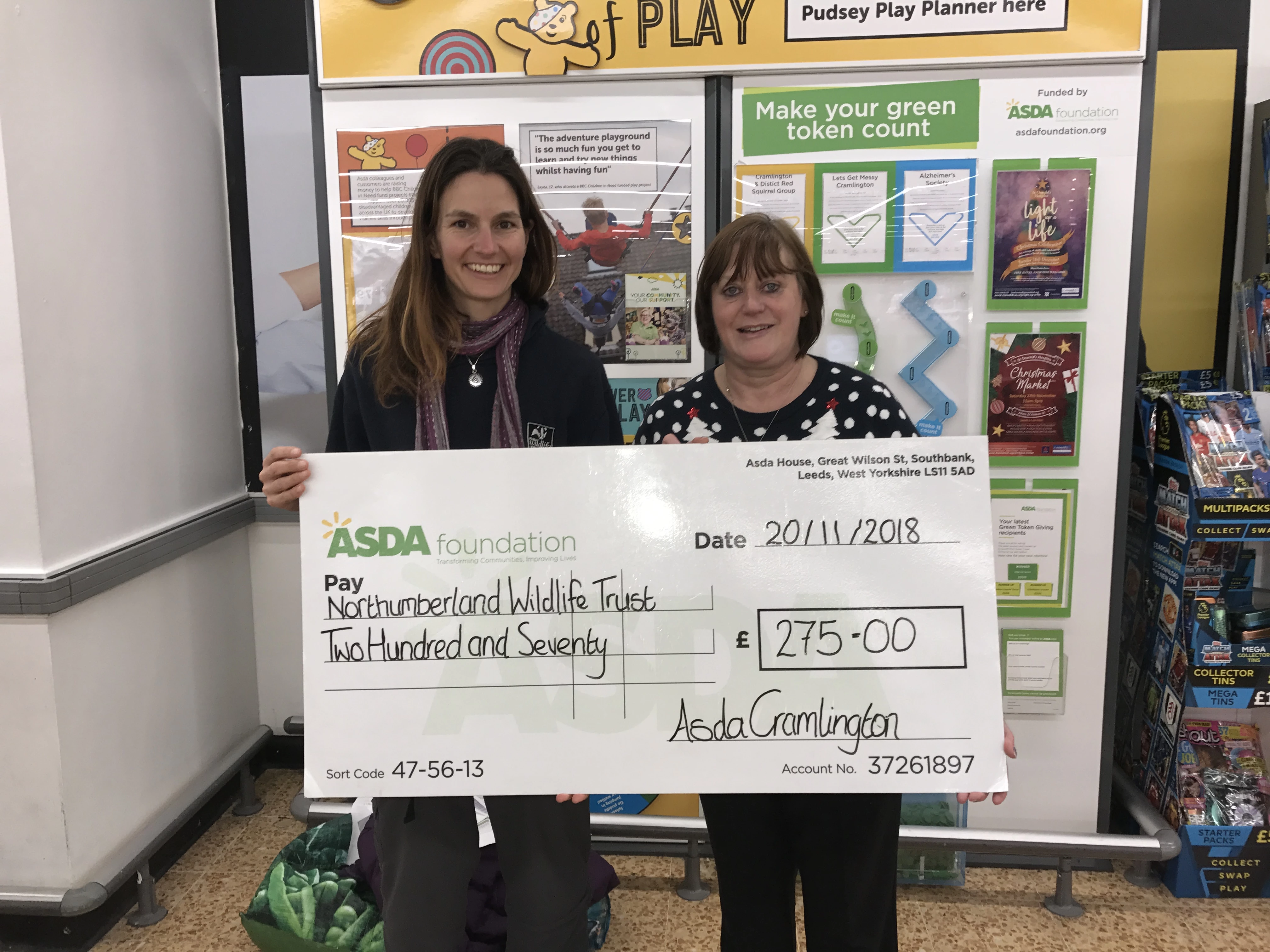 Lynette Friend, Northumberland Wildlife Trust Events Coordinator (left) with Jackie Burt, Asda Community Champion, Cramlington