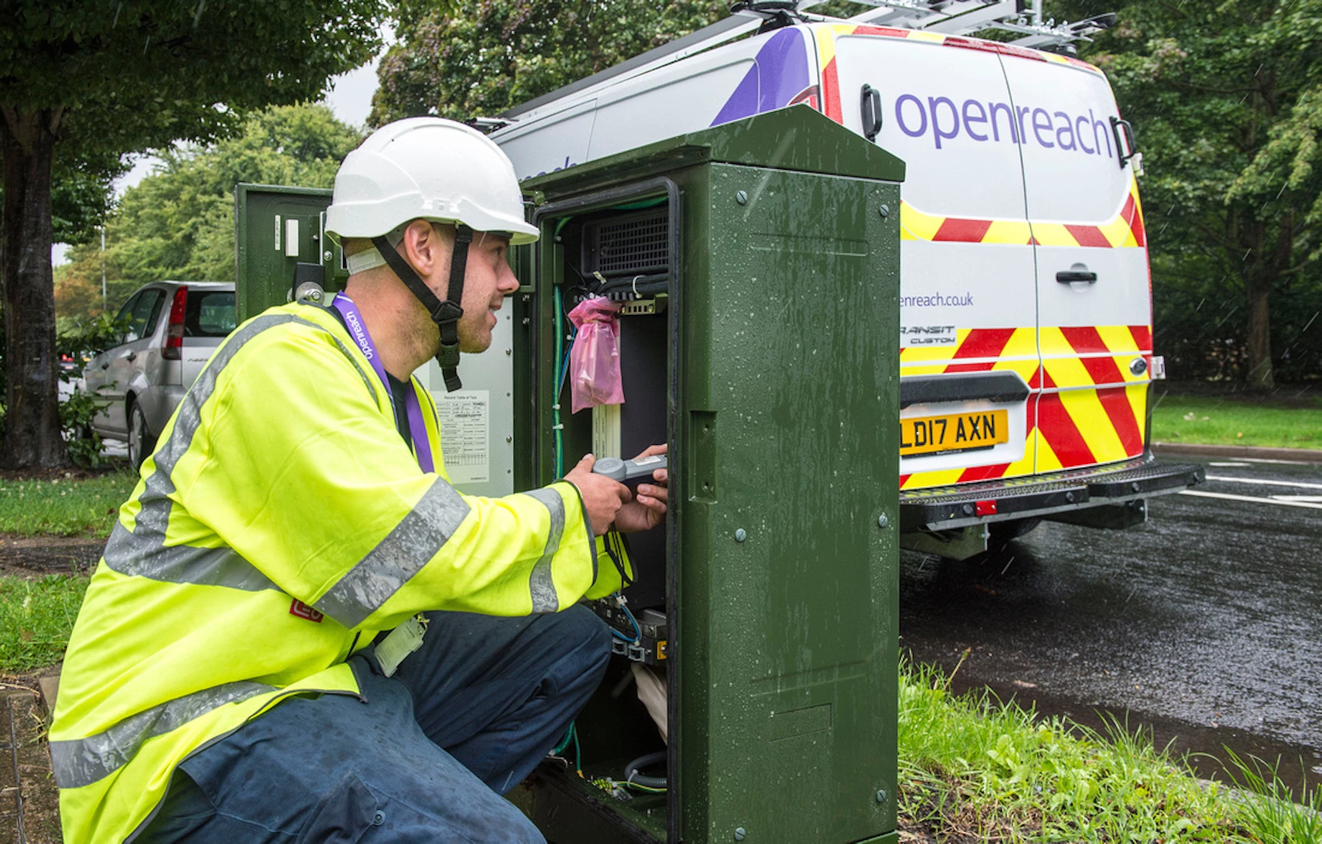 An Openreach engineer working on a new G.fast cabinet. 