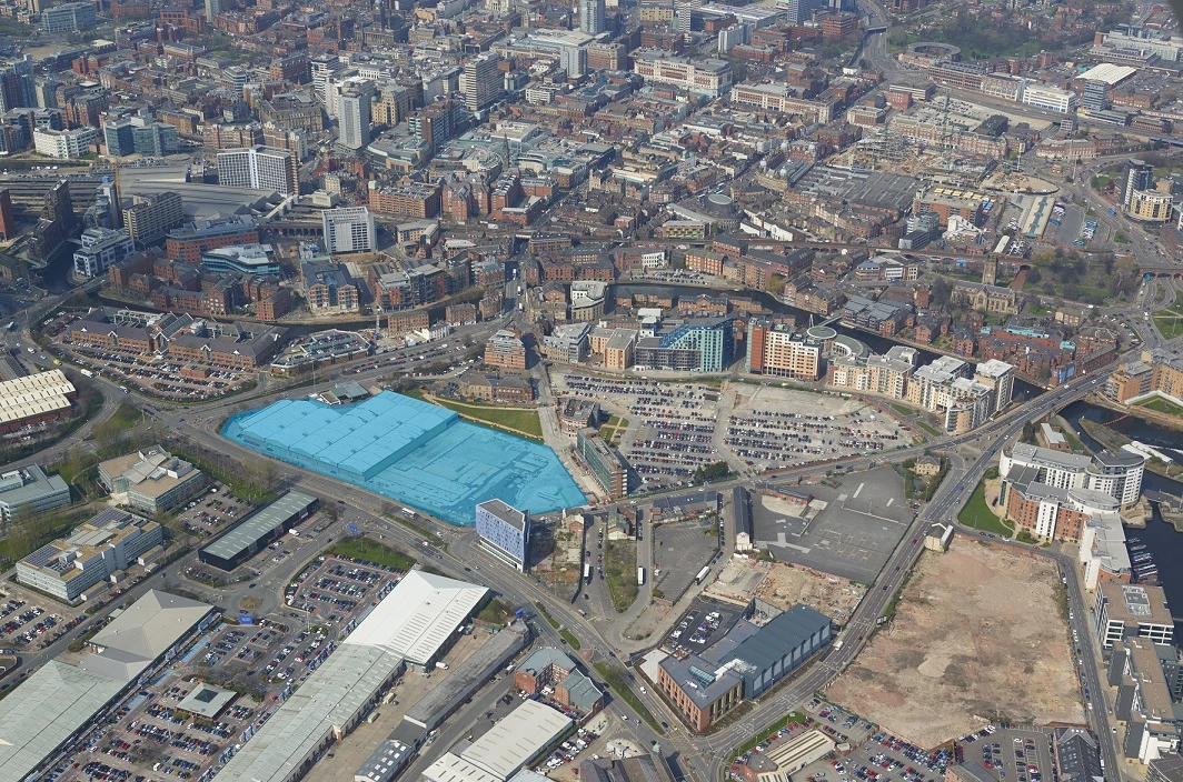 Leeds' iconic Tetley site, highlighted in blue.