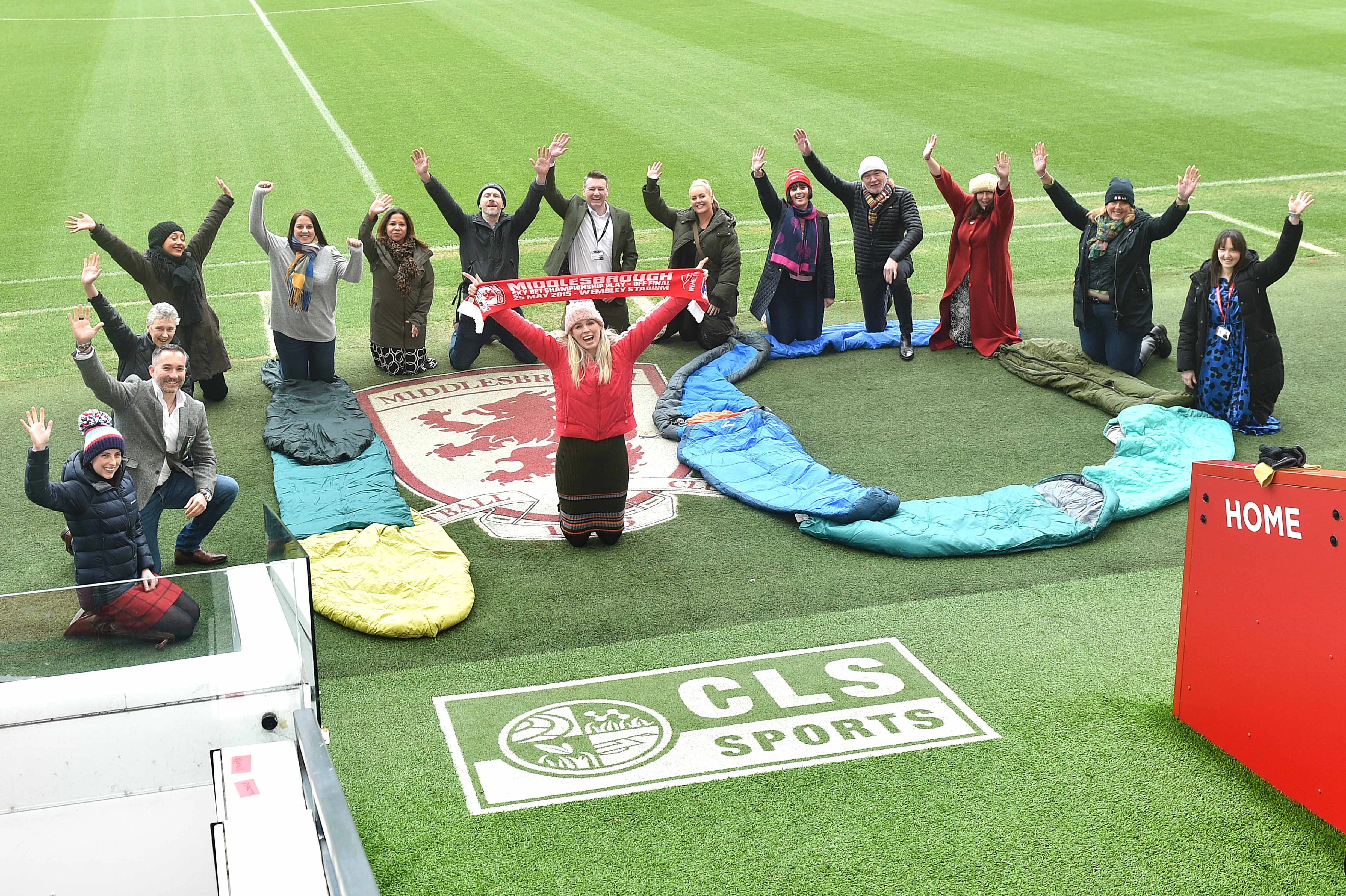 Chief Executive Bianca Robinson (centre) with participants and partners of the Middlesbrough sleepout