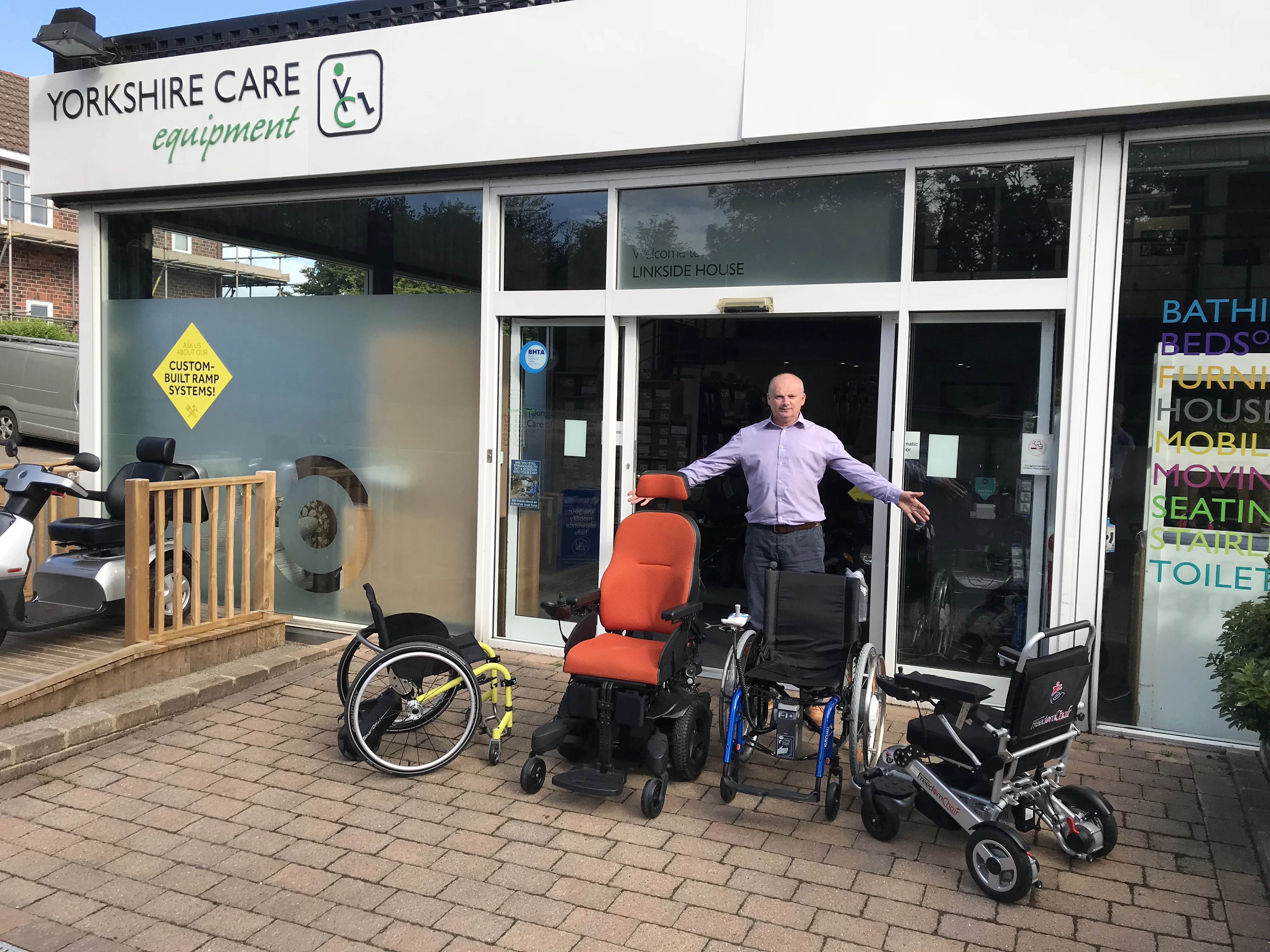 Gary Hornsby-Shawe with the equipment supplied to the Guide Dogs charity