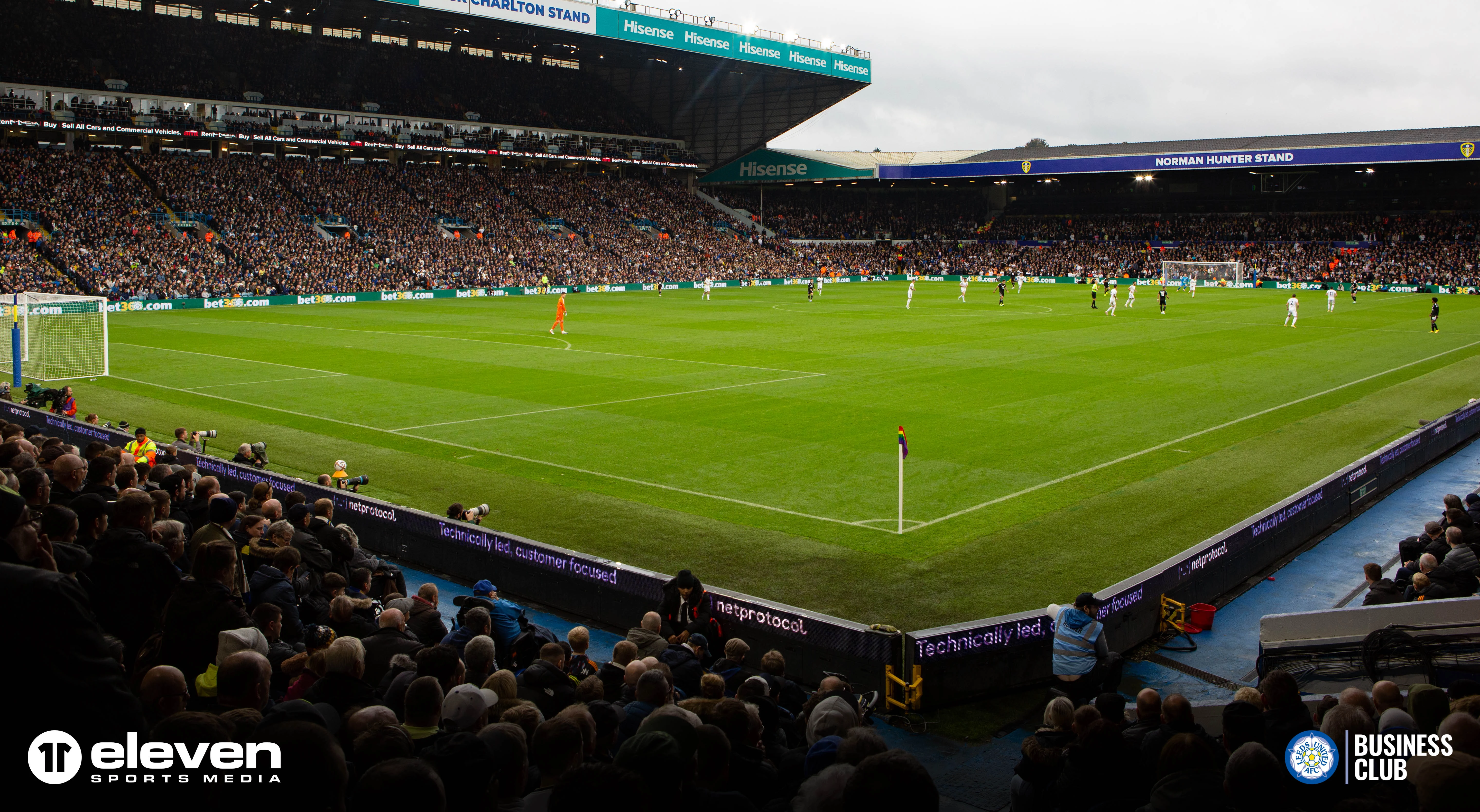 Netprotocol brand appearing at Leeds United's Elland Road Stadium