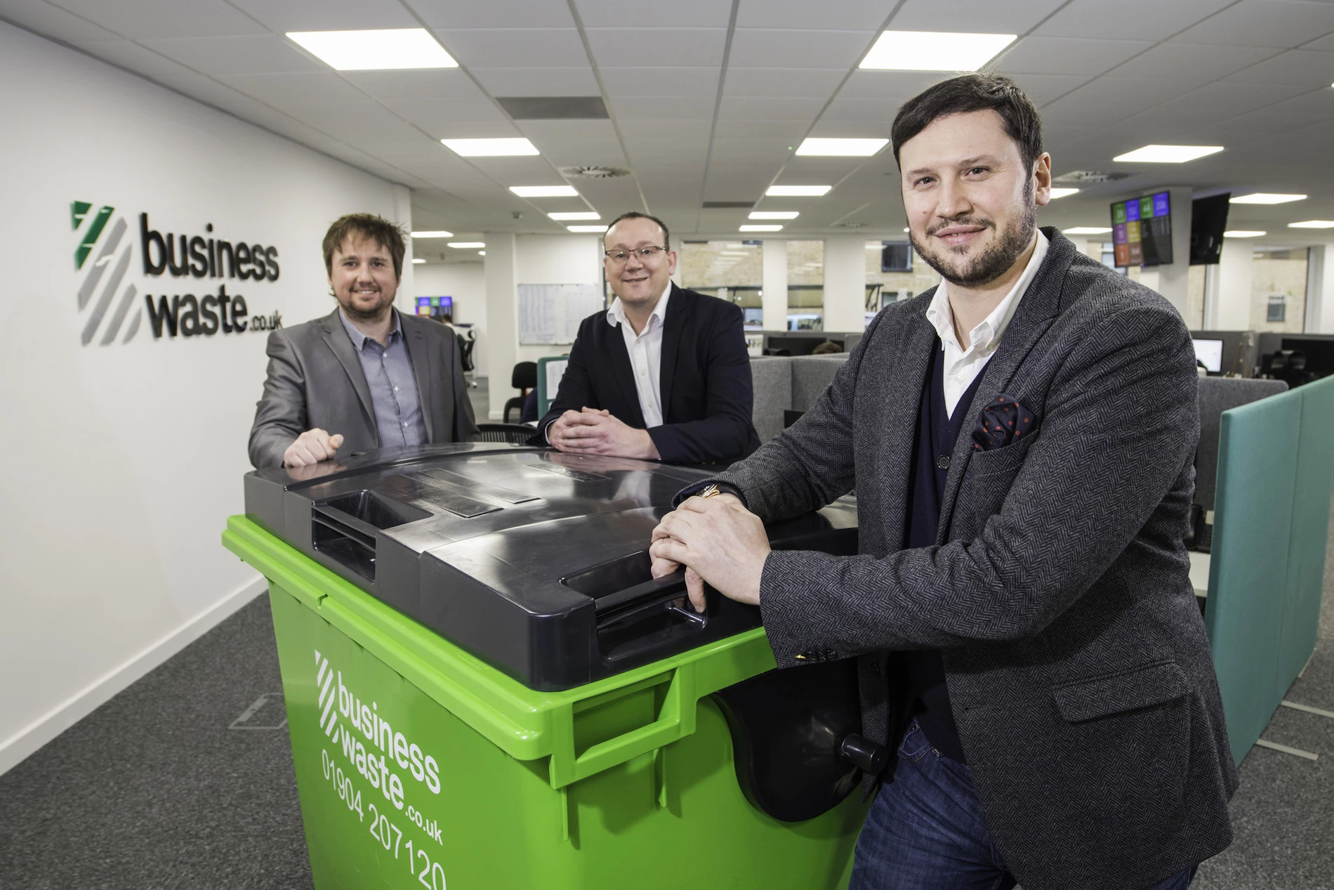 Chris Blackburn and Jeremy Oliver (G+E) and managing director of Business Waste (David Adams).