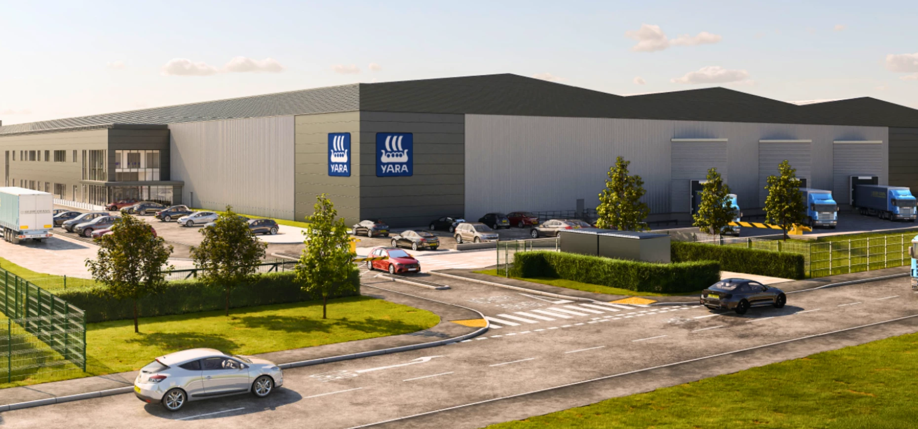 A CG image depicting what the Yara International fertiliser manufacturing facility could look like.