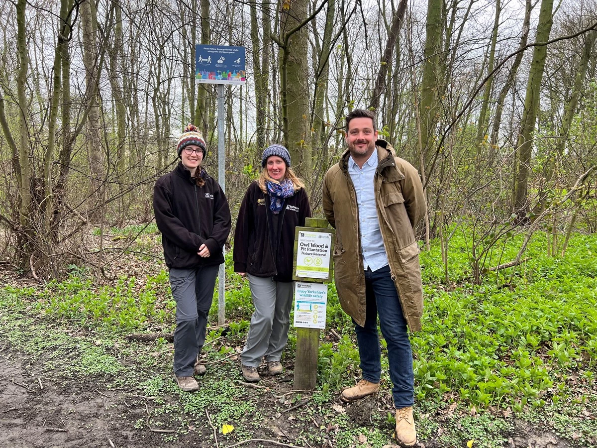 (from left) Anna Williams and Elspeth Robinson of Yorkshire Wildlife Trust with Lewis Stokes of The Banks Group