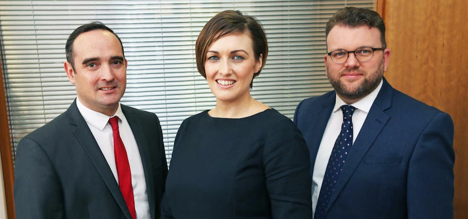 L-R: Tom Creer with Legat Owen directors Natalie Tansey and Mark Hopley