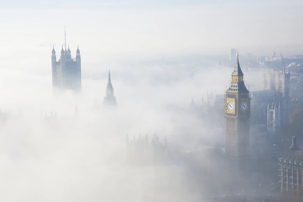 City in fog