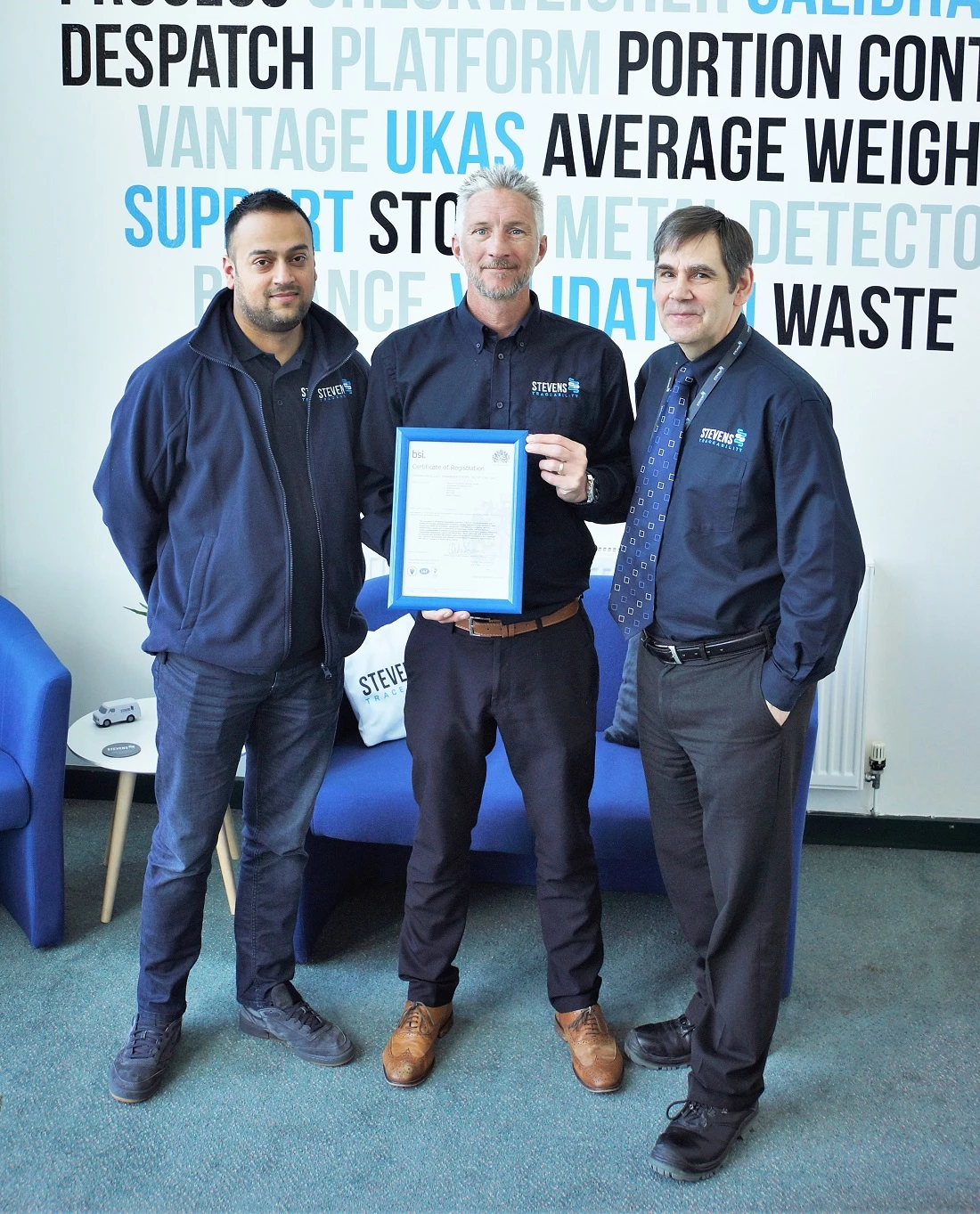 PICTURED (LEFT TO RIGHT): Naeem Ugradar, Head of Software & Support, Paul Coverley, Technical Manager, and David Astridge, Operations Manager at Stevens Traceability