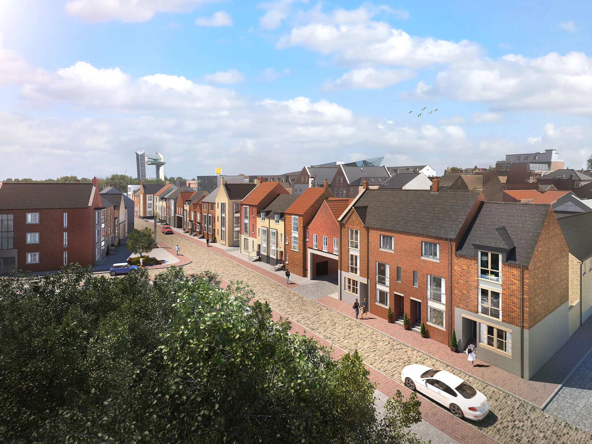 A new computer-generated image of the Fruit Market development showing a blend of property types and styles to create a highly attractive and sustainable new neighbourhood. The image shows Blanket Row with Martin’s Quarter in the foreground.