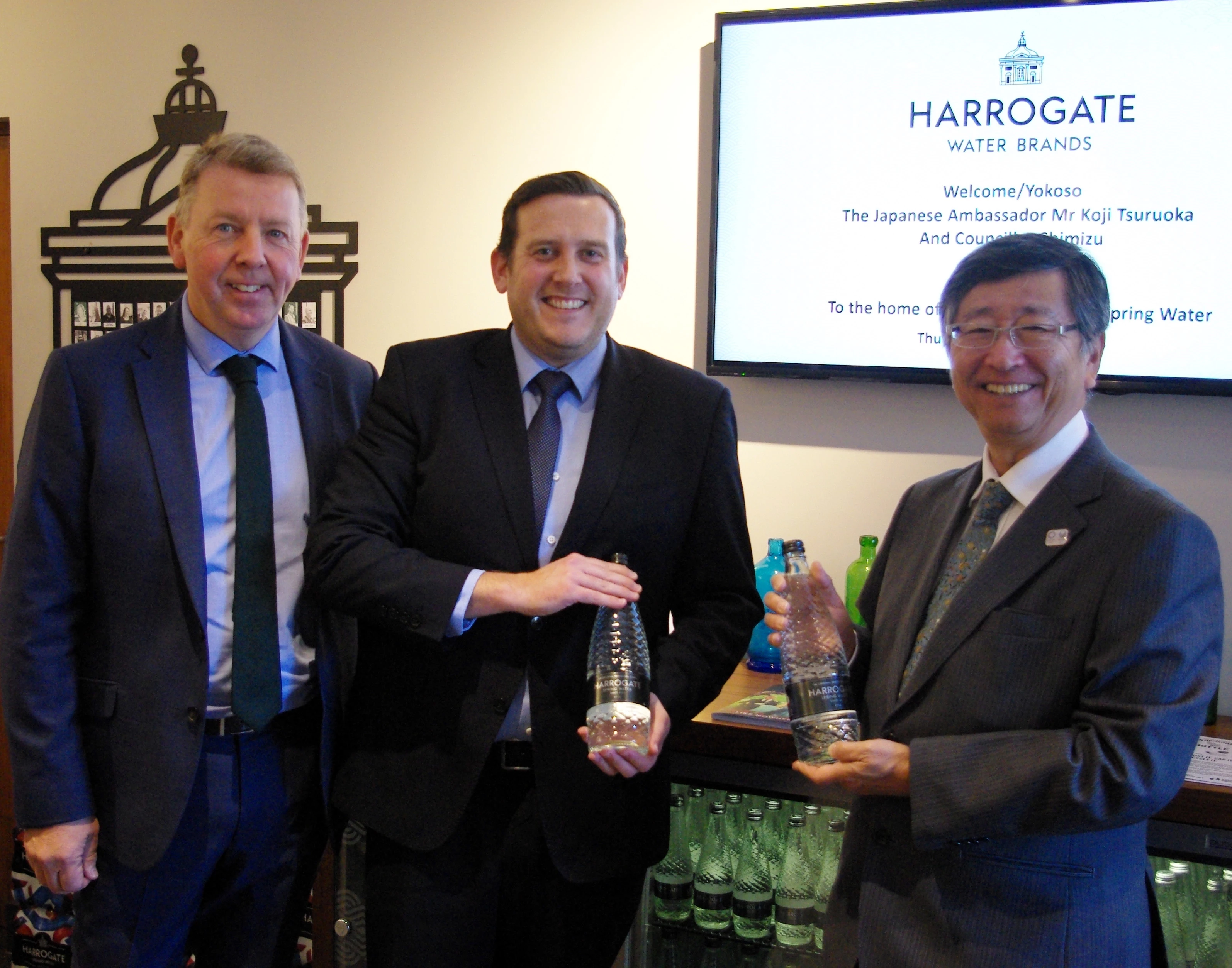 Rob Pickering, left, and Greg Hatton with the Japanese ambassador