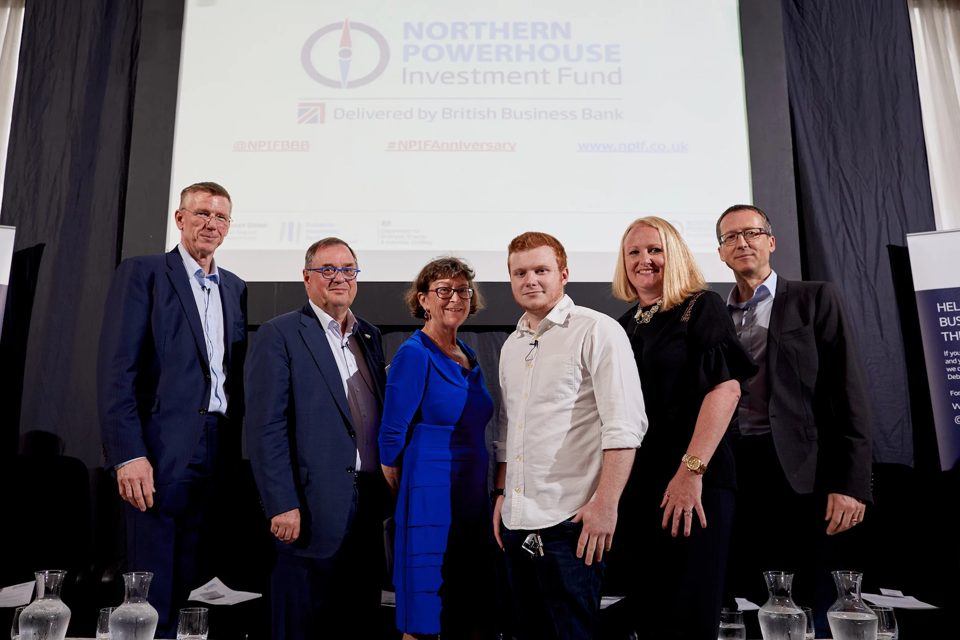 Ken Cooper (British Business Bank), Roger Marsh (Chair of the Leeds City Region Enterprise Partnership), Caroline Theobald (Bridge Club), Ash Lewis (AshTV), Amanda Hesketh (Hesketh James), Dr Gordon Barker (Microbiosensor).