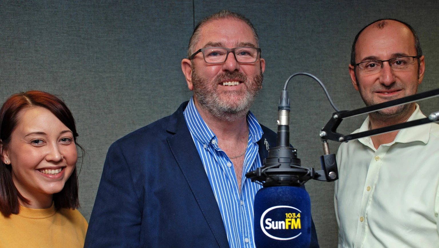 UKasl's Les Cooper flanked by Sun FM breakfast show hosts Dani (left) and Simon