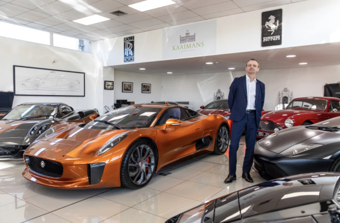 Allan Hetherington alongside 2016 Jaguar C-X75 Chassis 001, which featured in James Bond film, Spectre.