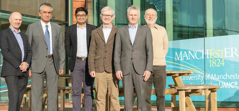 L-R: Mercia's Dr Mark Wyatt and Dr Ashish Patel (far left and second left), with (L-R) Kevin D’Silva, Prof Hugh Devlin, Tony Travers and Dr Jim Graham from Manchester Imaging