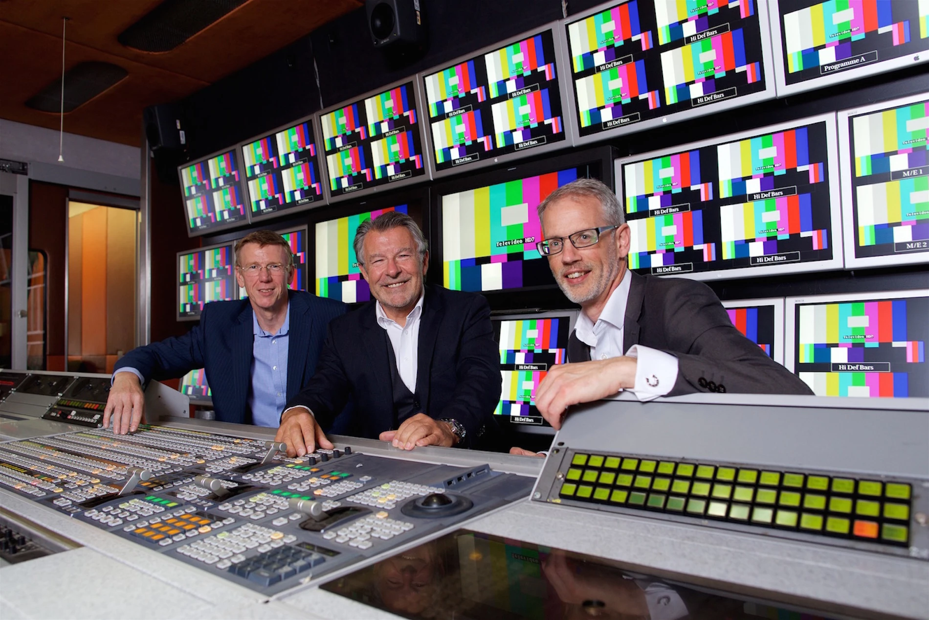 Televideo’s managing director Paul Scivill, centre, with Ken Cooper of the British Business Bank, left, and Pete Sorsby of Enterprise Ventures