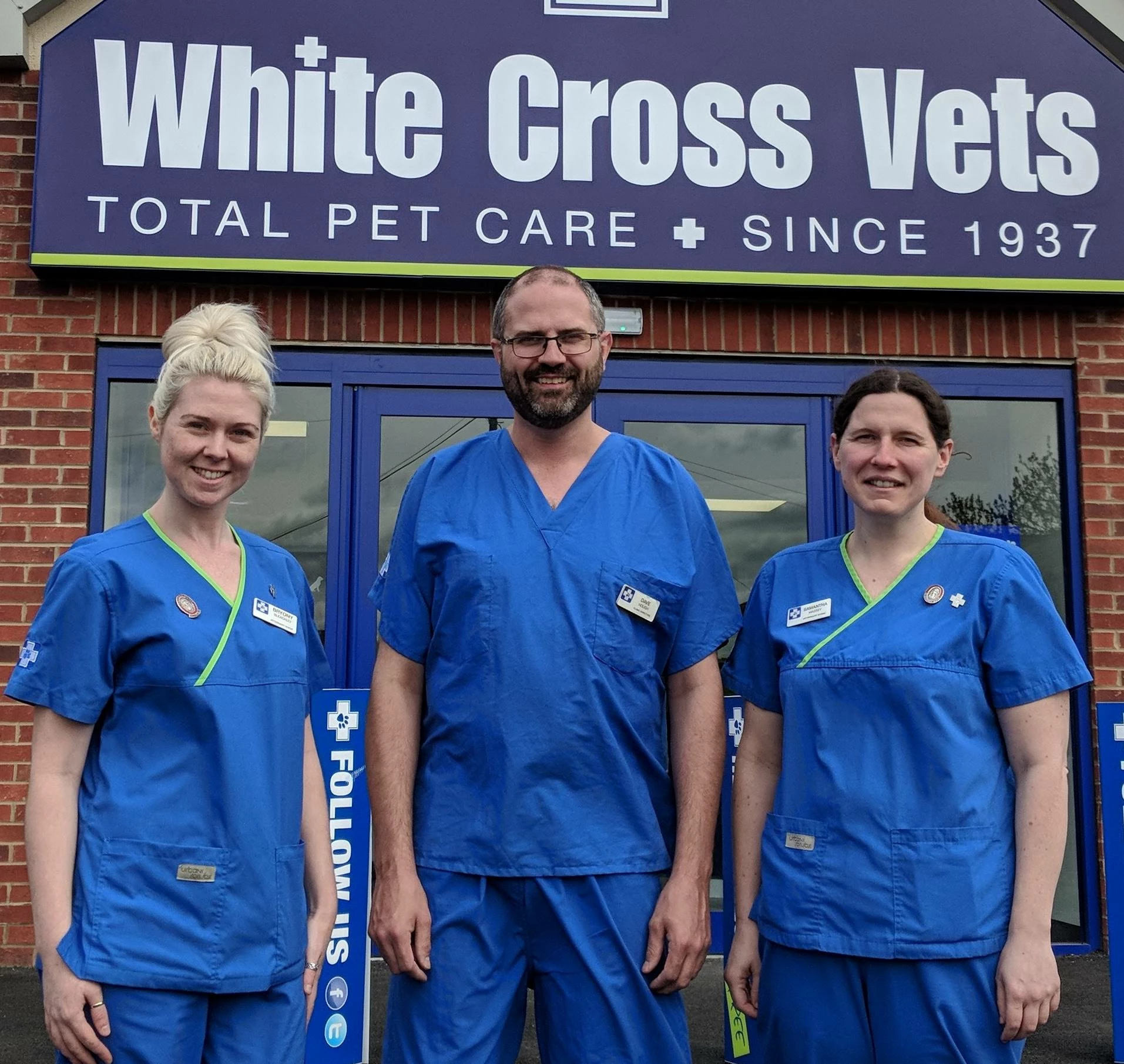 veterinary nurse Bryony Bleackley, vet and clinic director Dave Hough clinic director and veterinary nurse Samantha Massey outside the new Sheffield practice. 