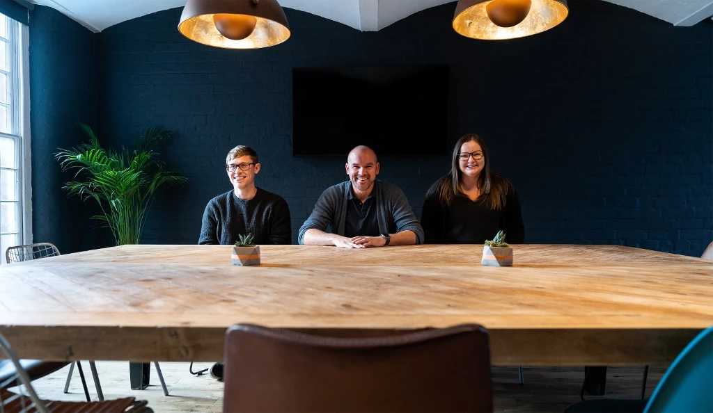 L-R Jamie Hovell, Phil Harvey and Carrie Gregory in Fluid Ideas' new boardroom