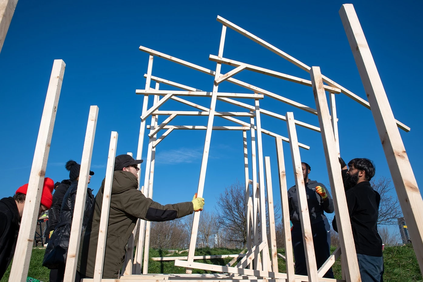 Students from London Metropolitan University building new structure