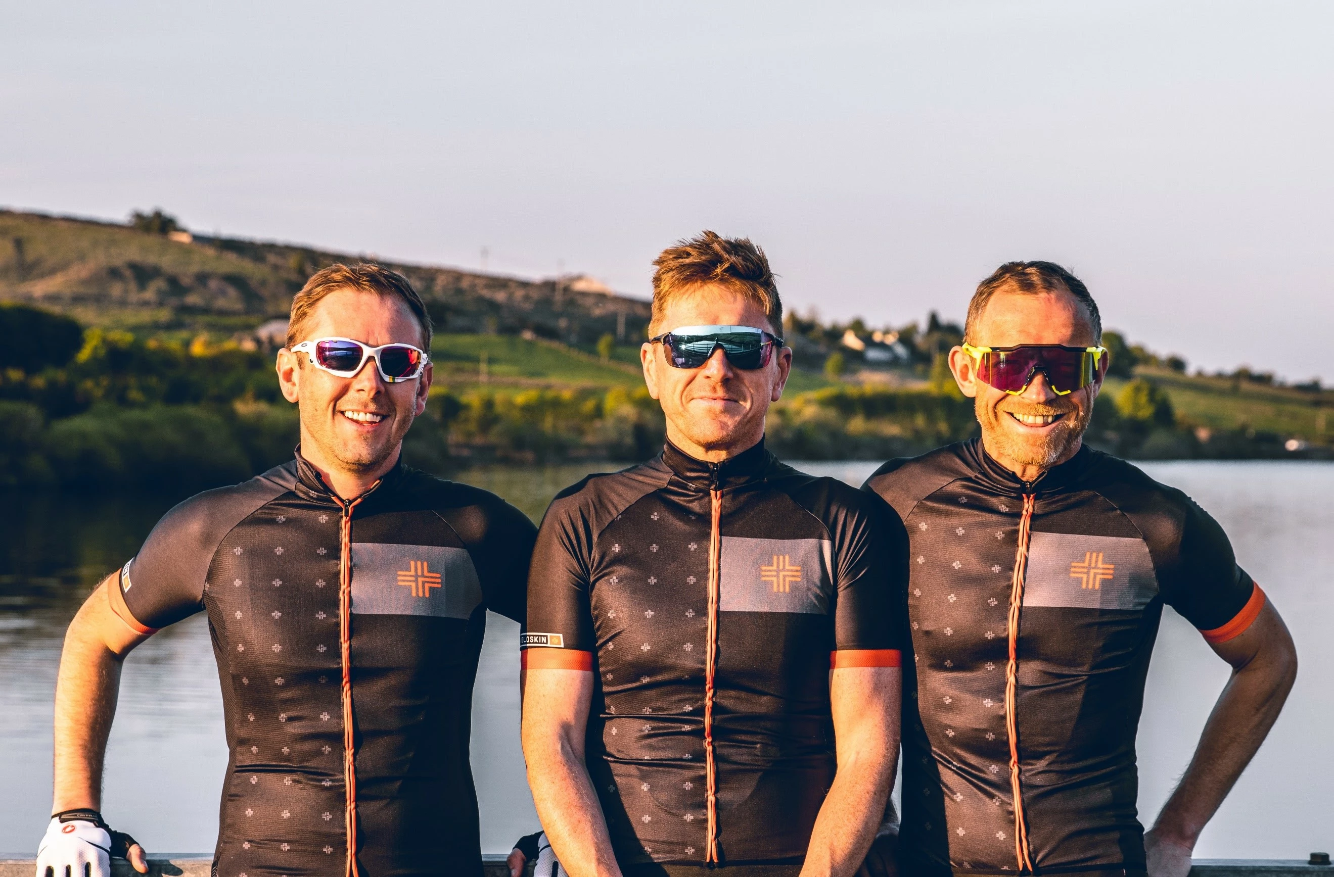 Chris Iredale, Chris Bairstow, Andrew Banks pictured the top of the Cragg Vale climb - a famous cycle route and the longest continual ascent in England. The route featured in the 2014 Tour De France.