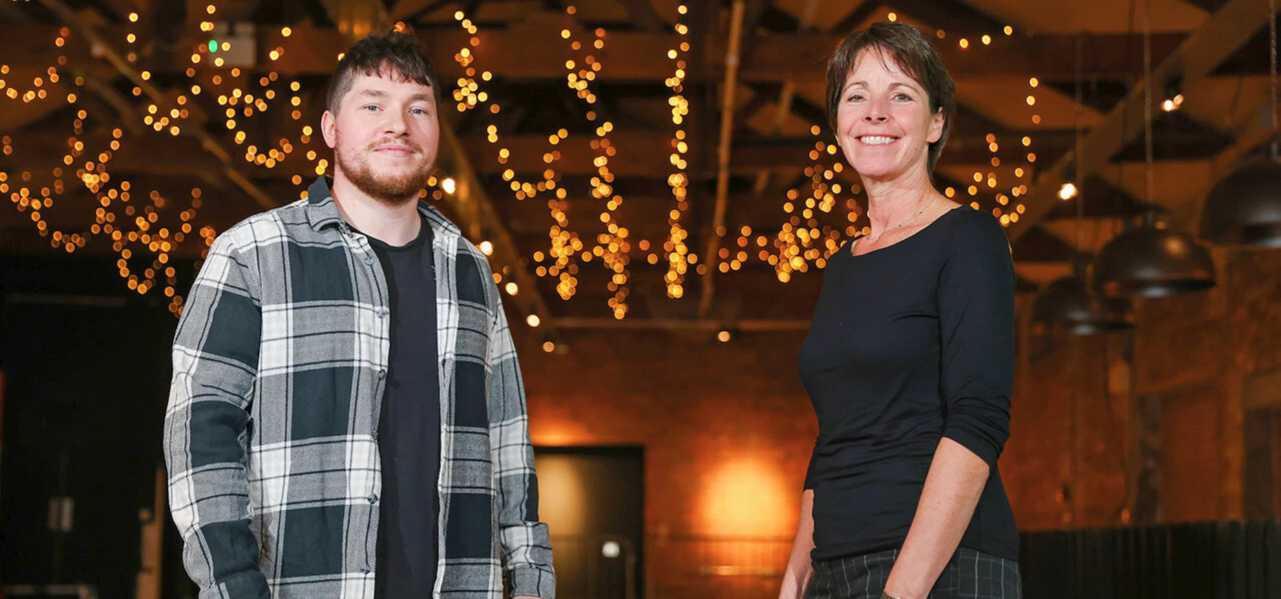 Entrepreneur Sam Roberts stands with Sarah Smith, head of licensing at Sintons, at the new Tapyards venue.