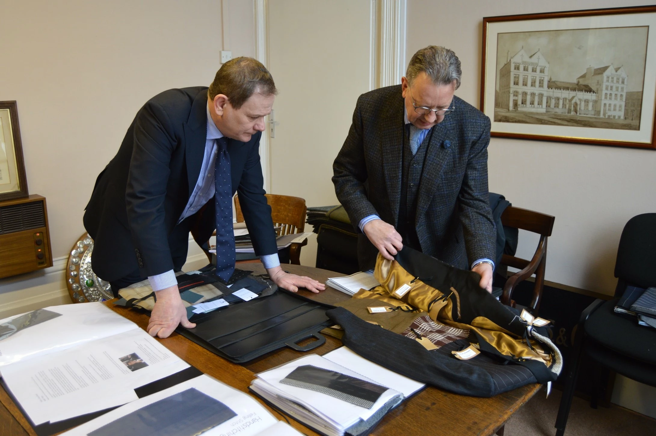 Robert Charnock and Alan Cannon Jones assess the students' entries