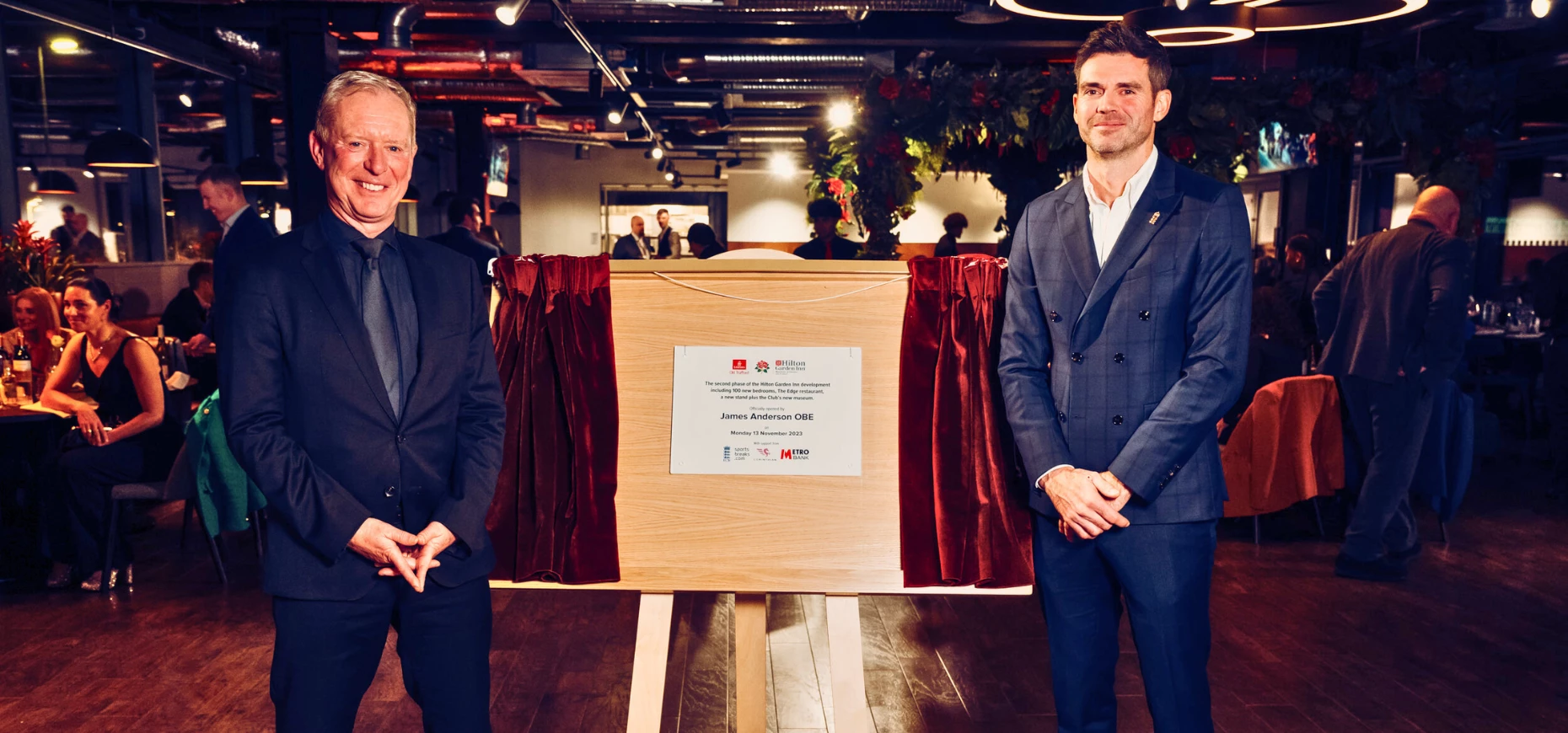 Andy Anson (Lancashire Cricket Chair) and James Anderson OBE (Lancashire & England bowler).